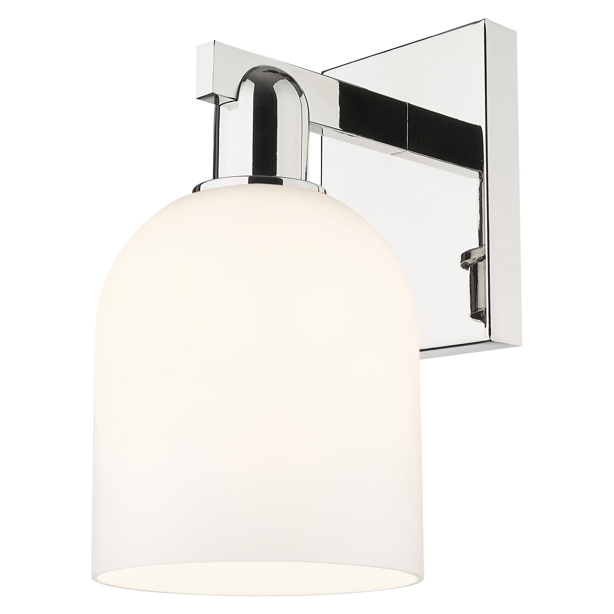 Shown in Polished Nickel finish and White glass