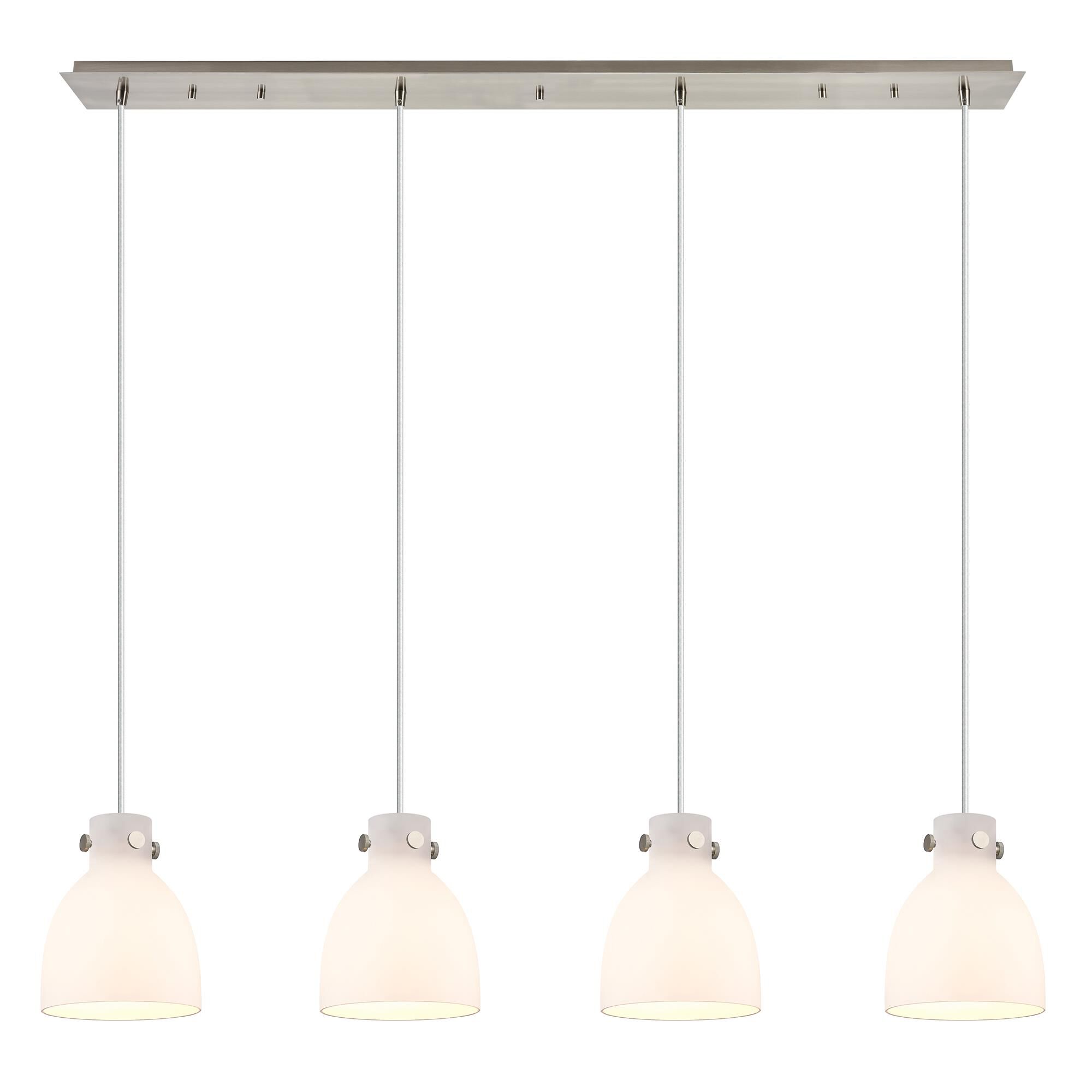 Shown in Brushed Satin Nickel finish and White glass and White Glass shade