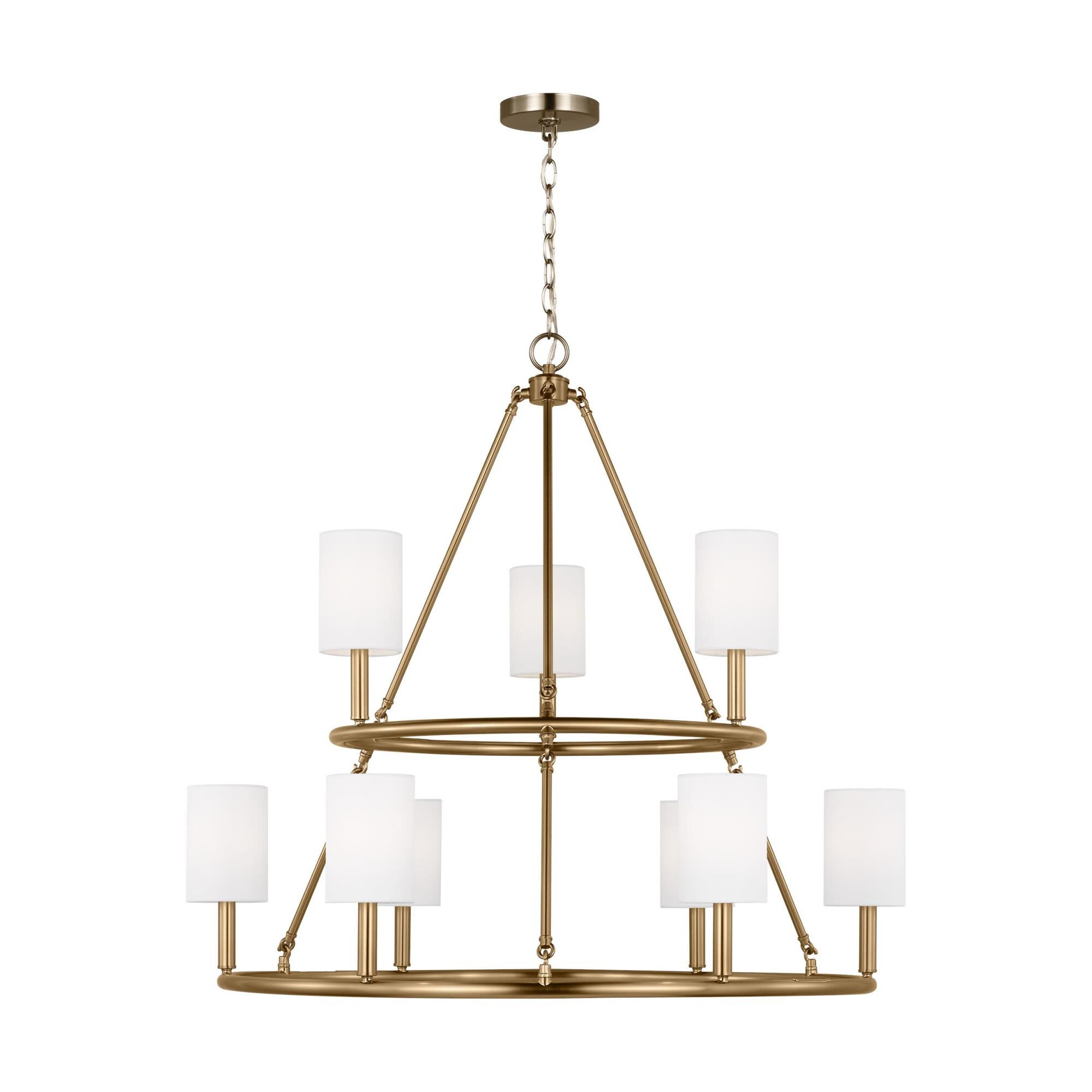 Shown in Satin Brass finish and White Linen Fabric s shade