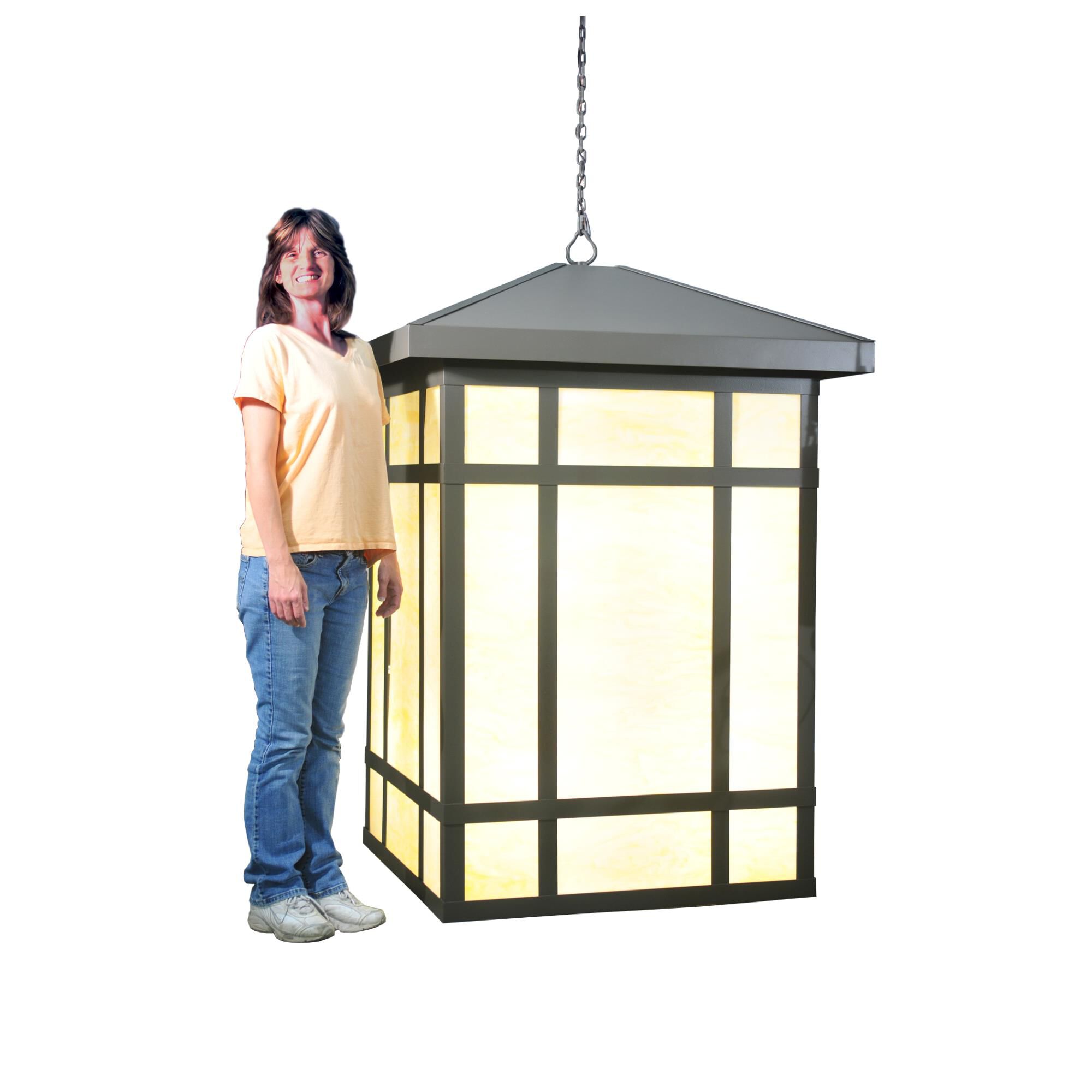 Shown in Timeless Bronze finish and Frosted Beige glass