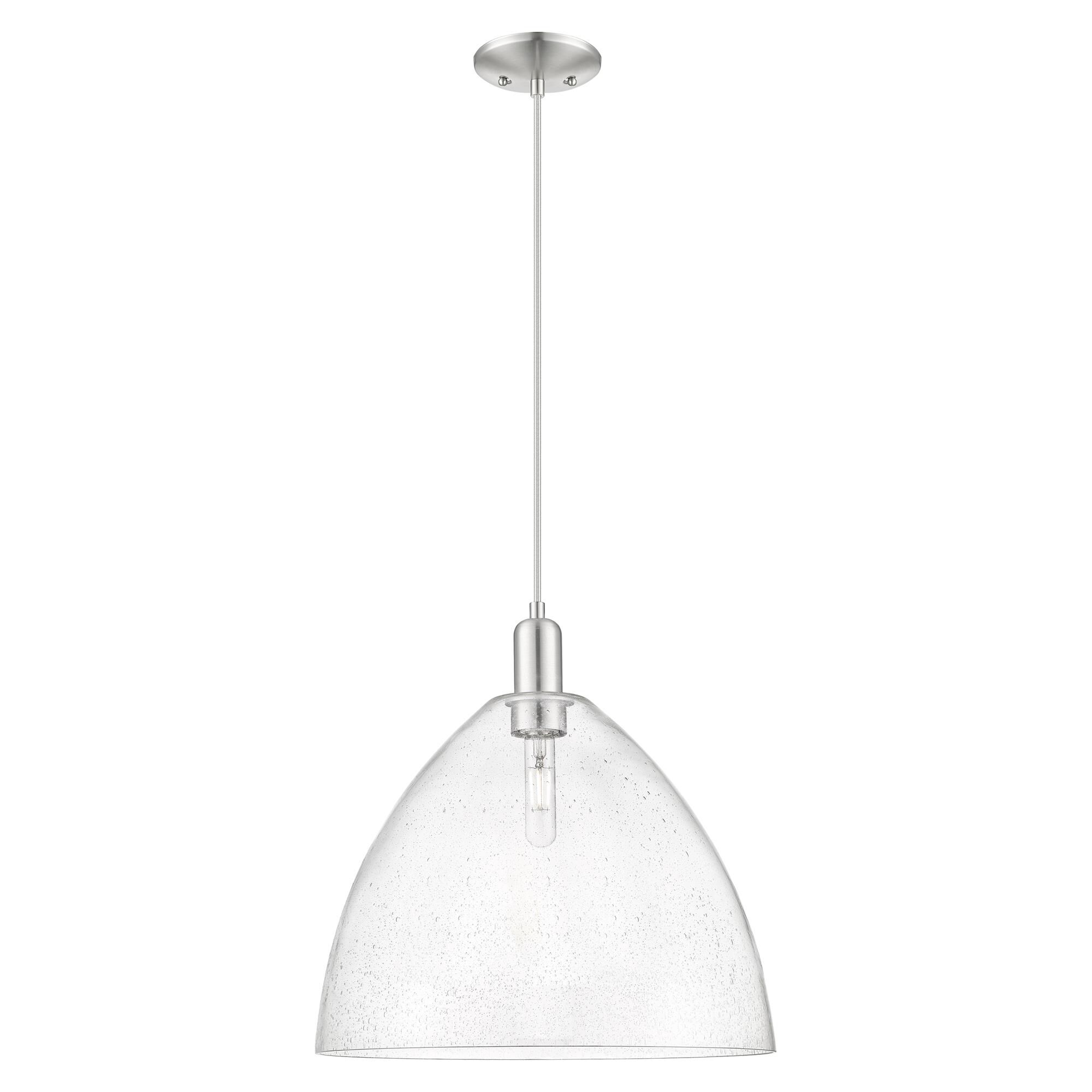 Shown in Brushed Satin Nickel finish and Seedy glass