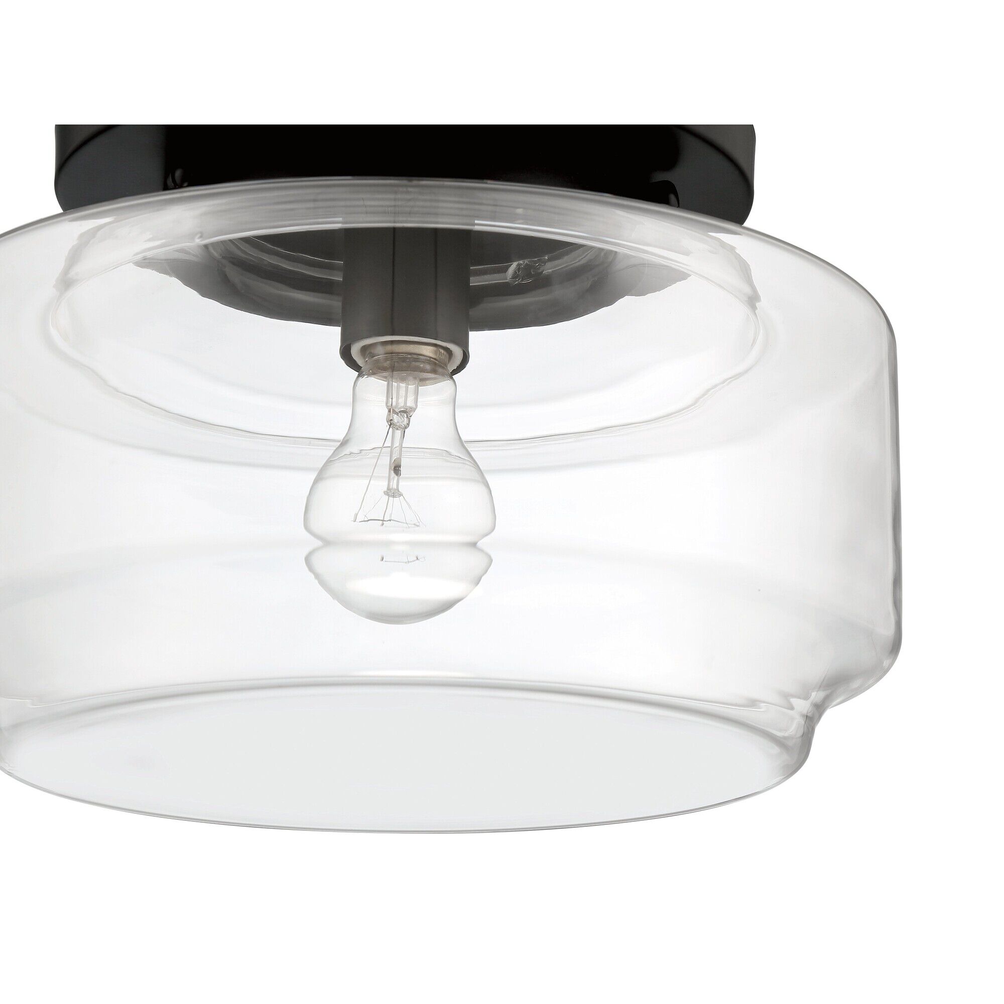 Shown in Flat Black finish and Clear glass and Glass shade