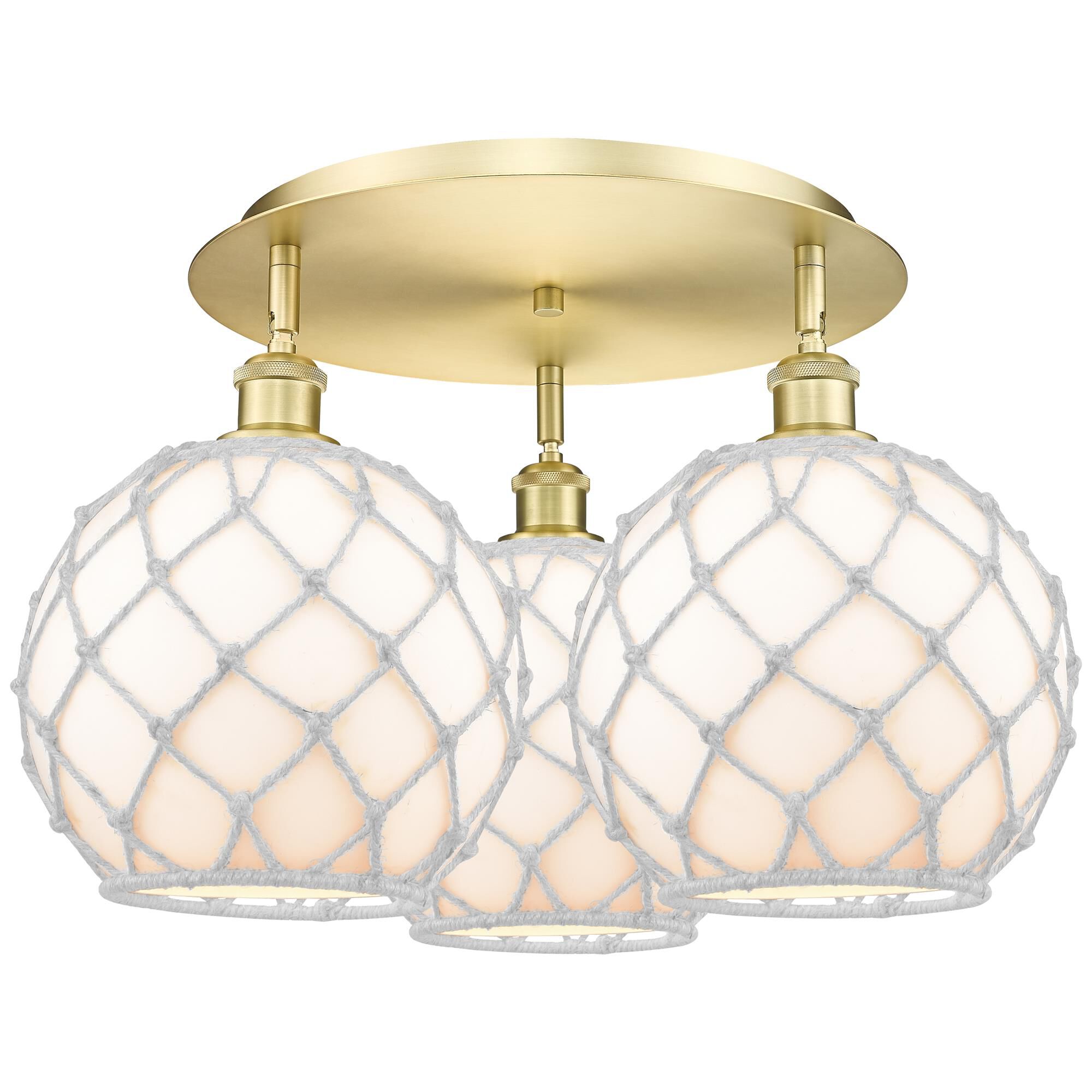 Shown in Satin Gold finish and White with White Rope glass