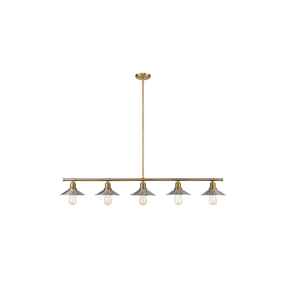 Shown in Factory Brass finish and Steel shade