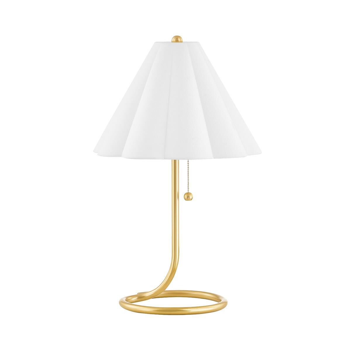 Shown in Aged Brass finish and Off-White shade
