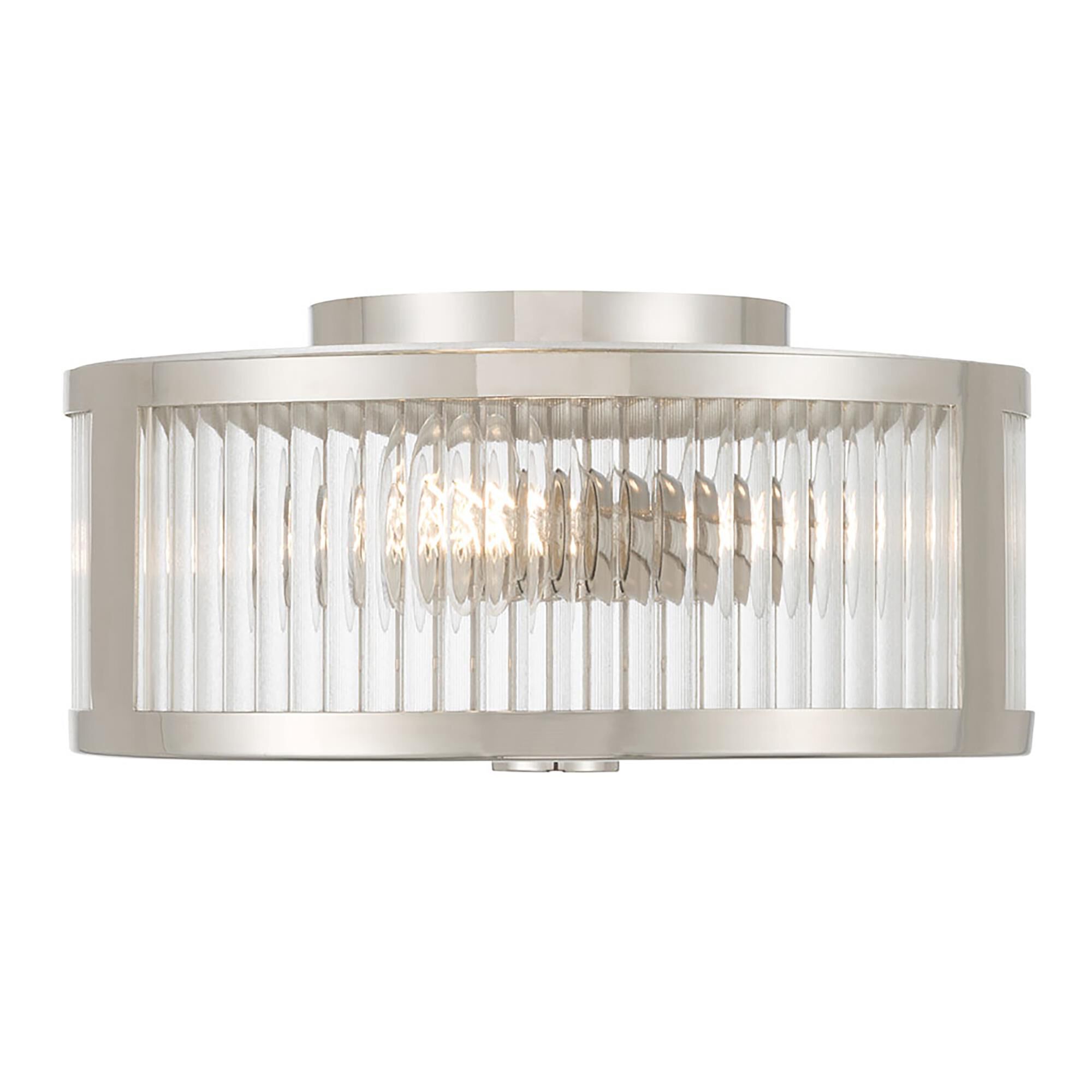 Shown in Polished Nickel finish and Clear Ribbed glass
