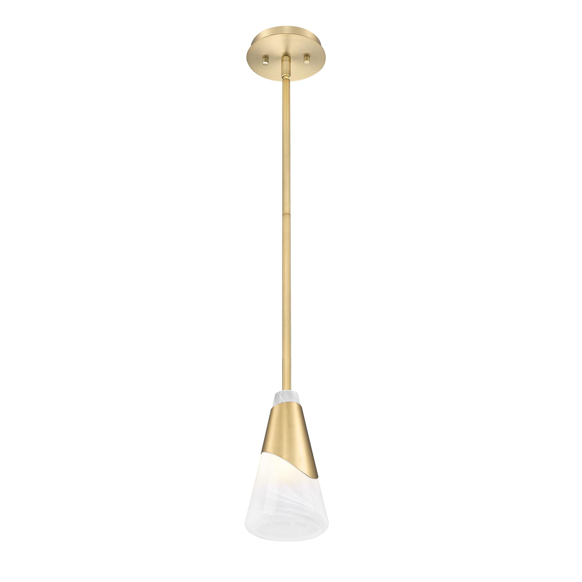 Shown in Modern Gold finish and White Swirl glass and White Swirl shade