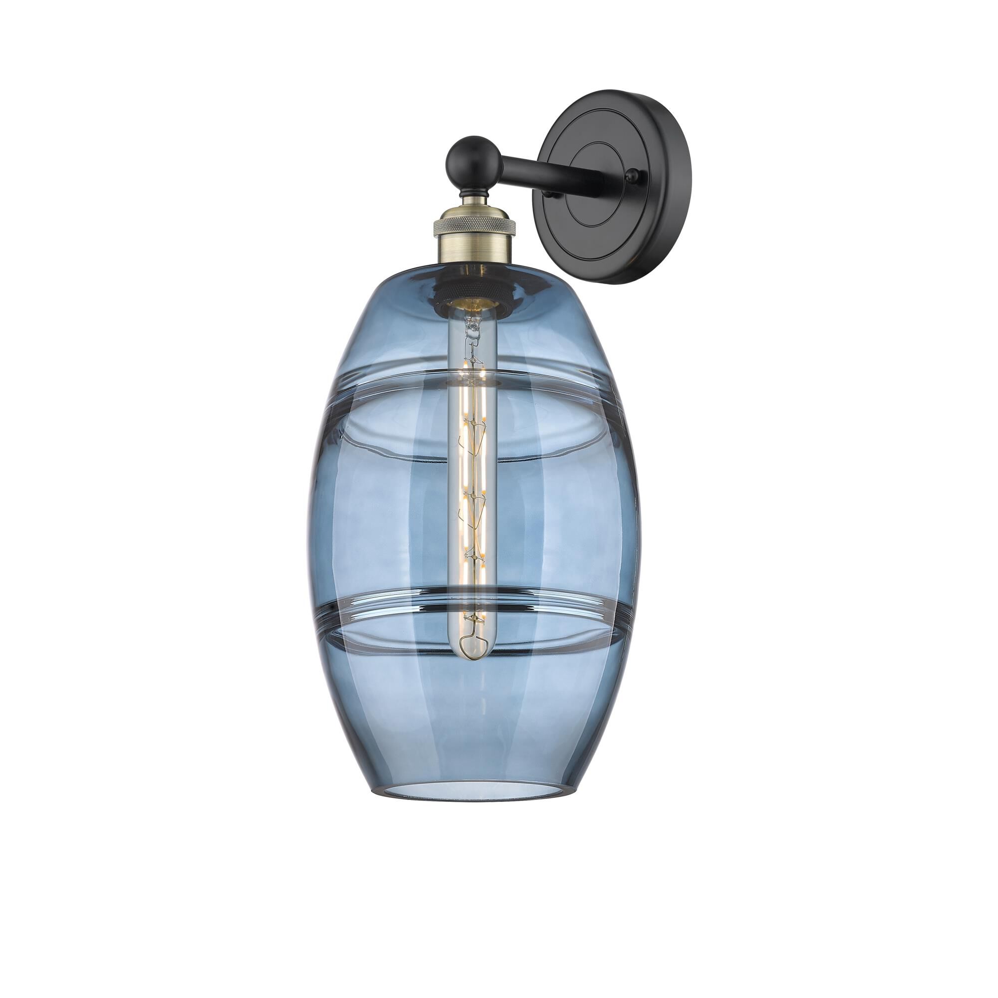 Shown in Black Antique Brass finish and Princess Blue glass