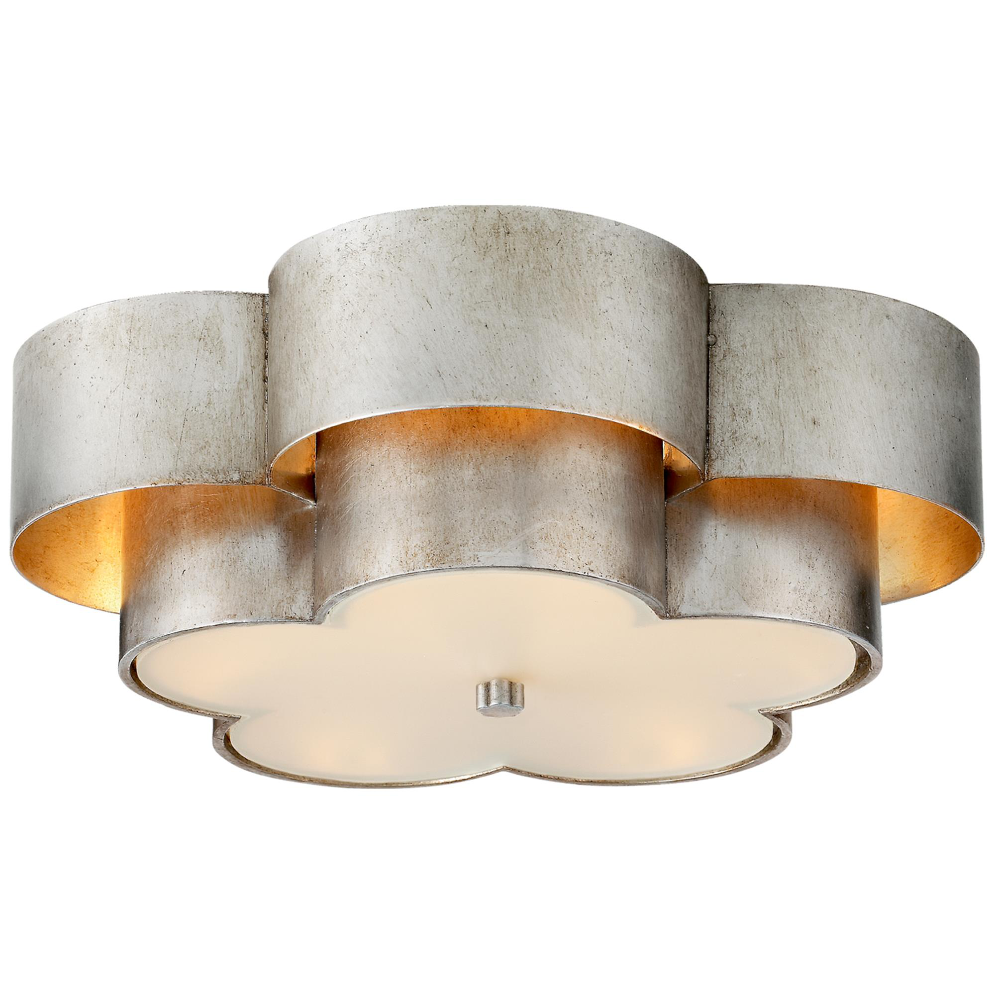 Shown in Burnished Silver Leaf finish and Frosted glass
