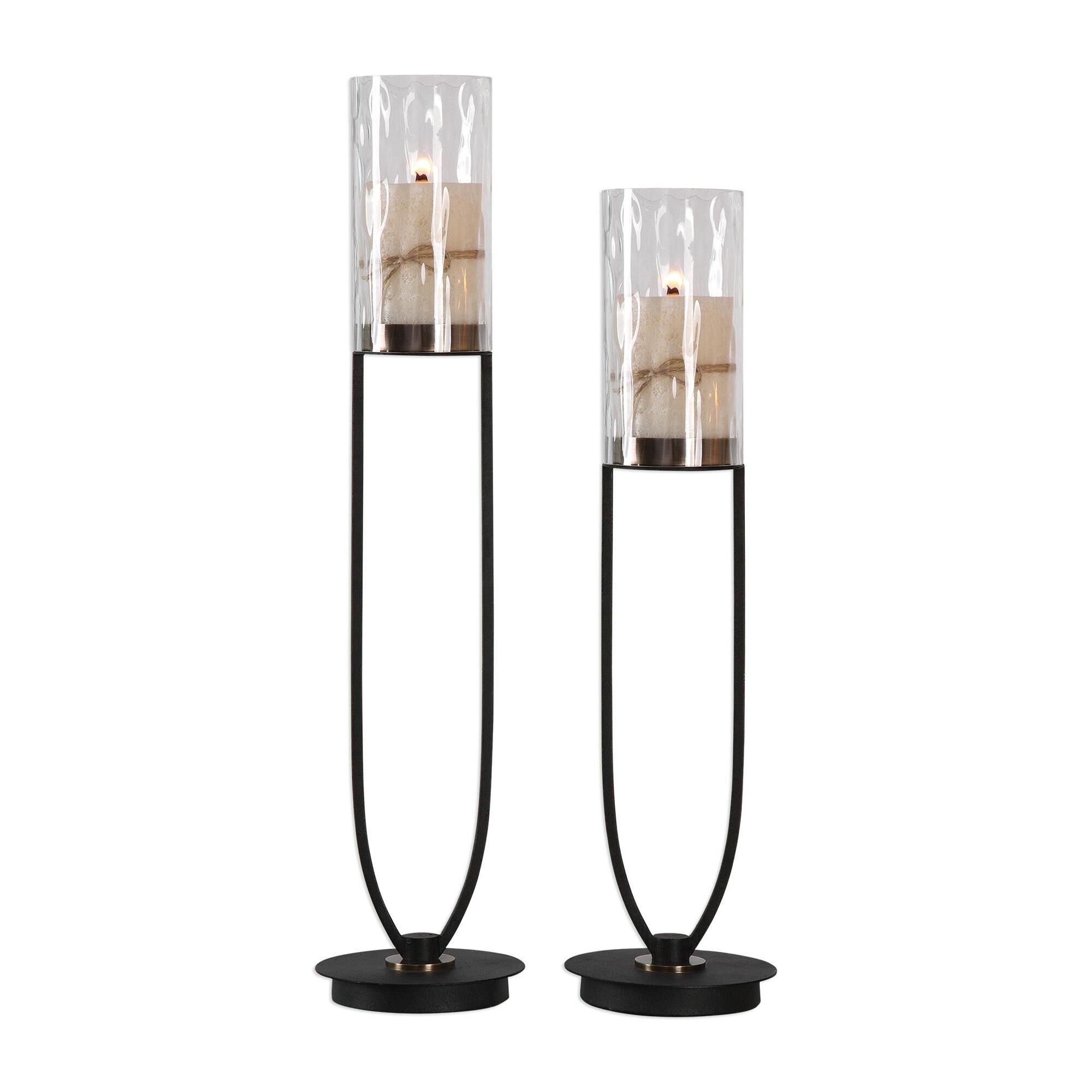 Shown in Matte Black Open Design Iron Work With Coffee Bronze Details, Clear Water Glass Globes And Two, 4