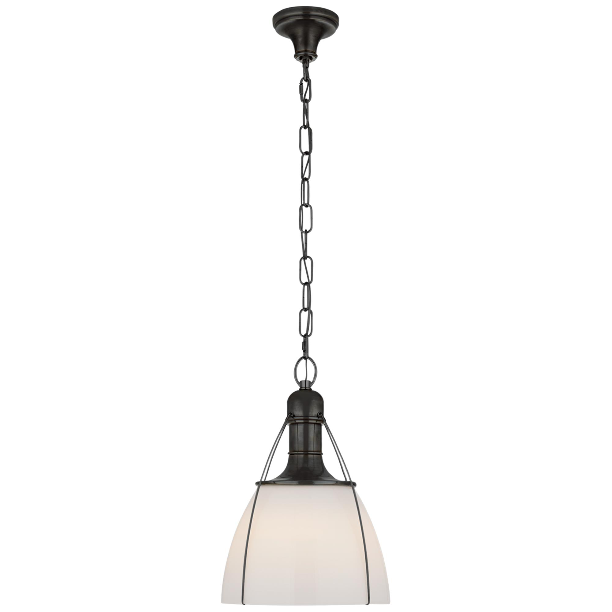 Shown in Bronze finish and White glass and White Glass shade