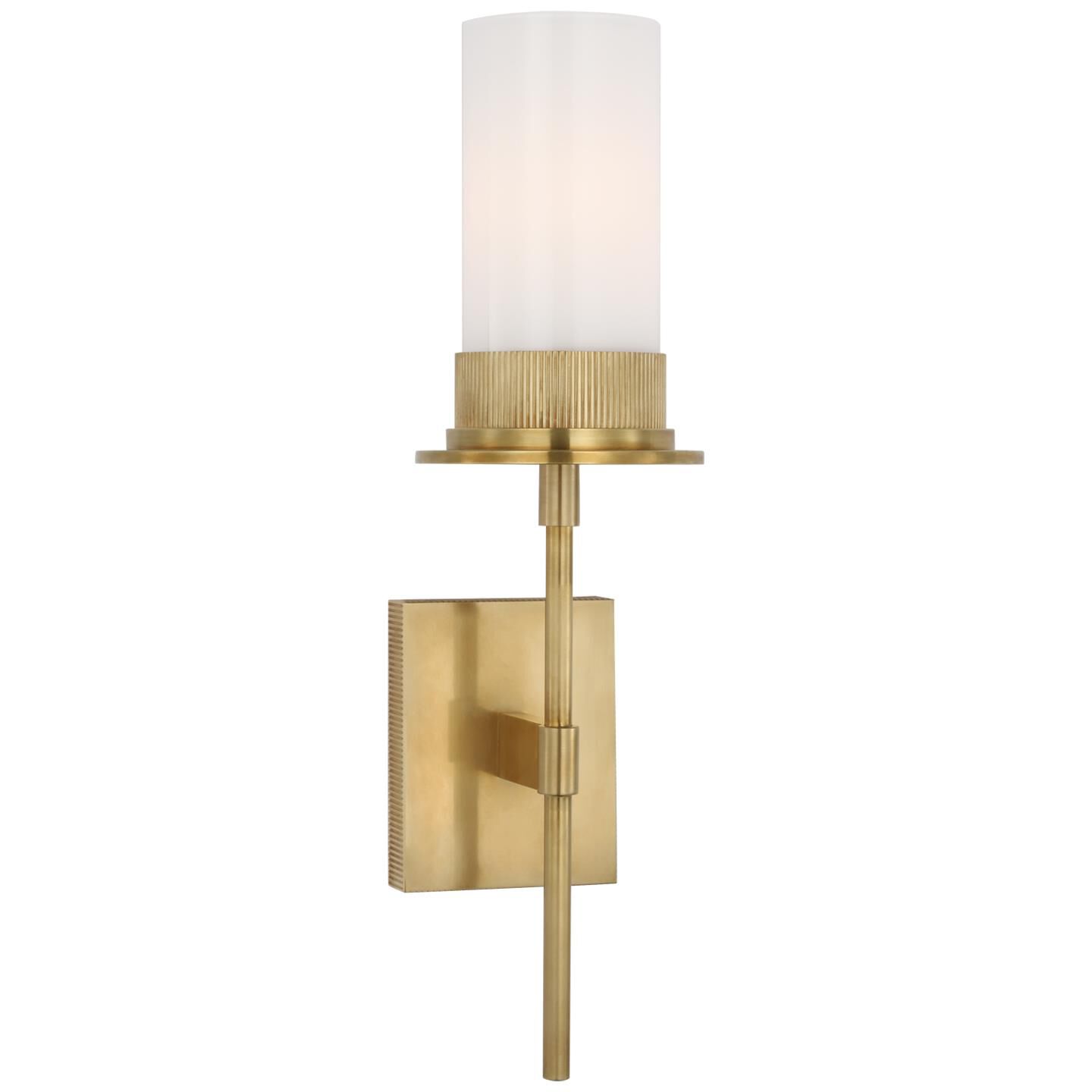 Shown in Antique Brass finish and White glass