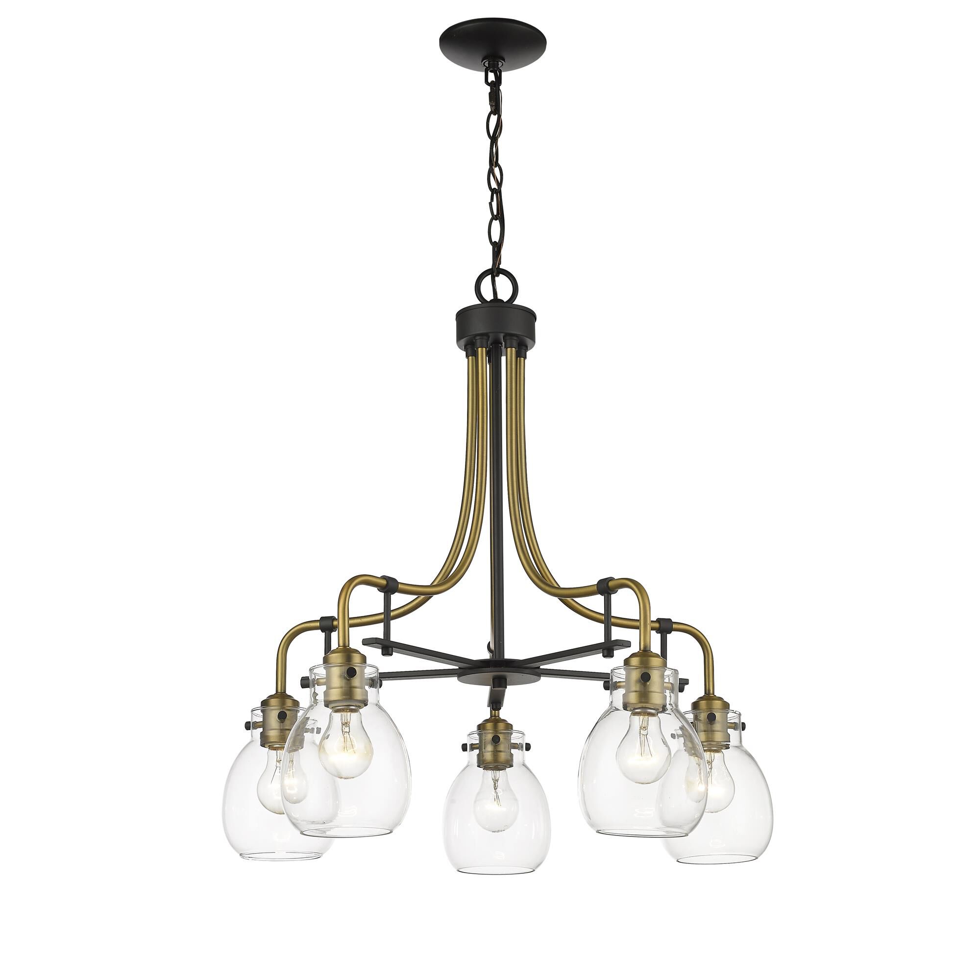 Shown in Matte Black + Olde Brass finish and Glass shade
