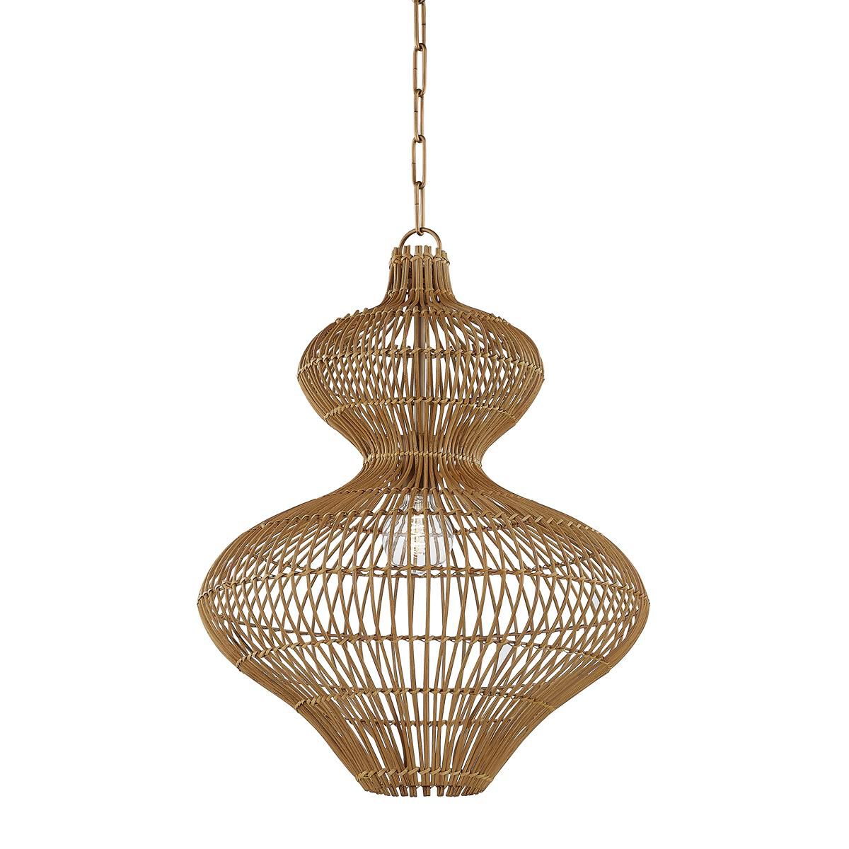 Shown in Patina Brass finish and Natural Rattan shade
