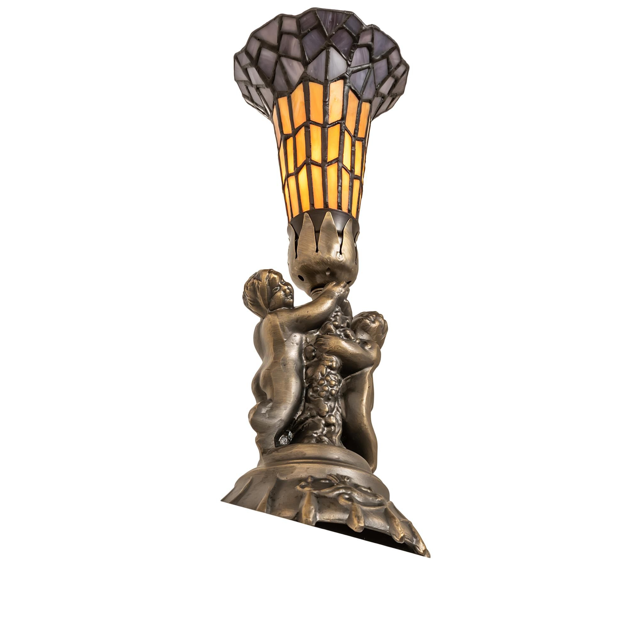 Shown in Antique Brass finish and Ruby;Violet glass