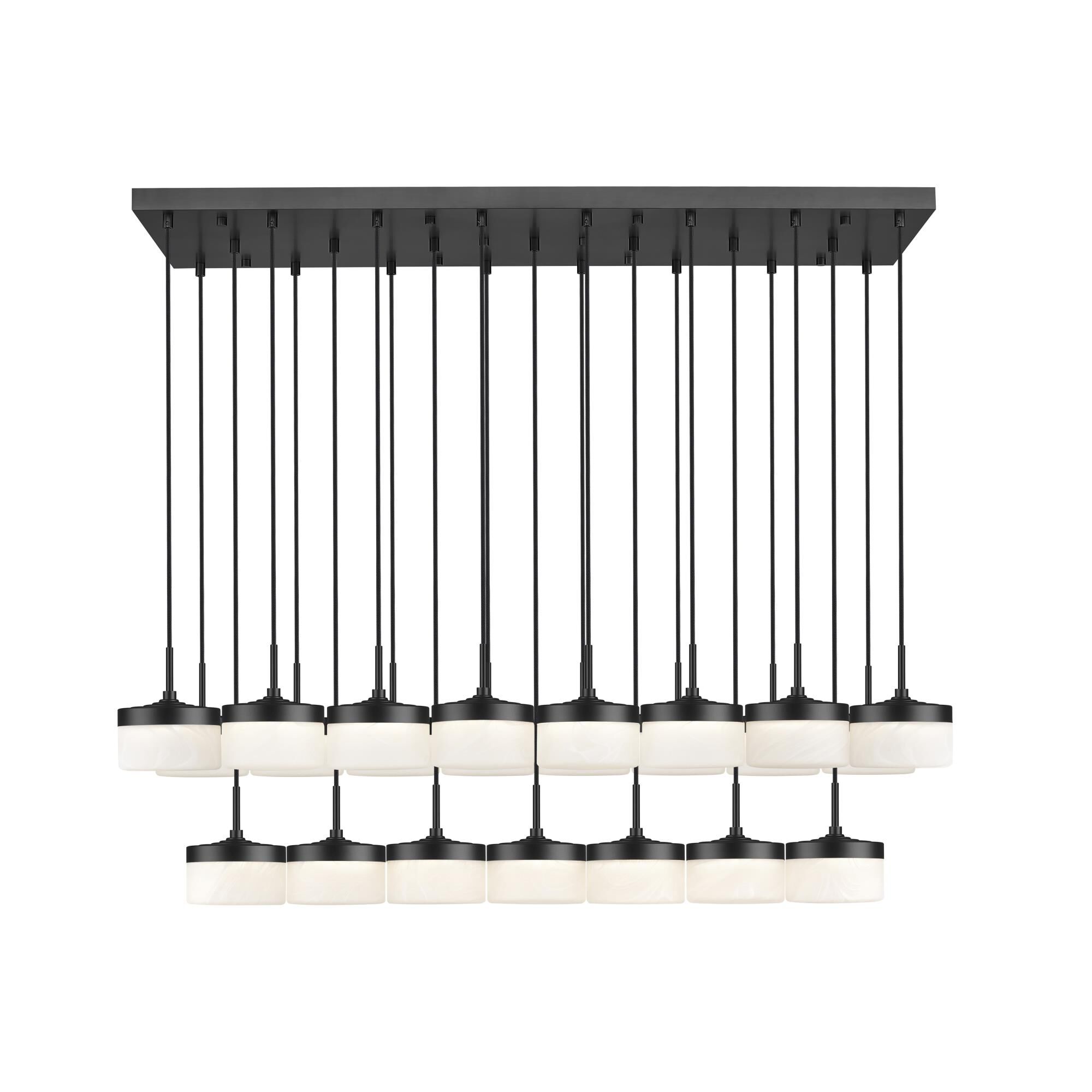 Shown in Matte Black finish and Feathered White glass