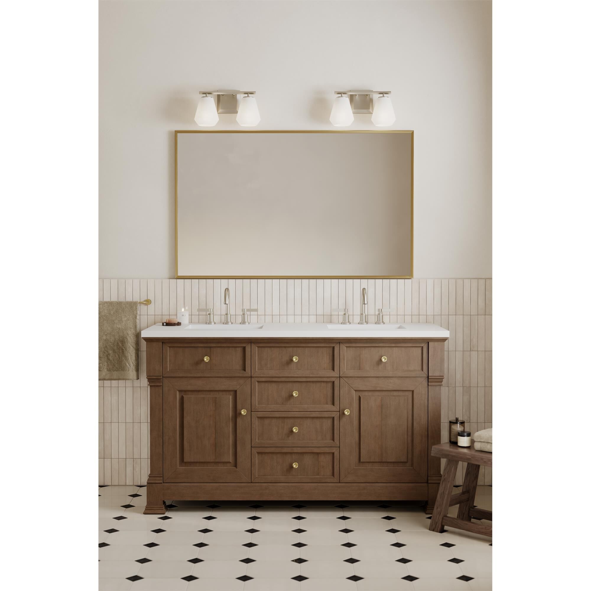 Shown in Brushed Nickel finish and Alabaster glass