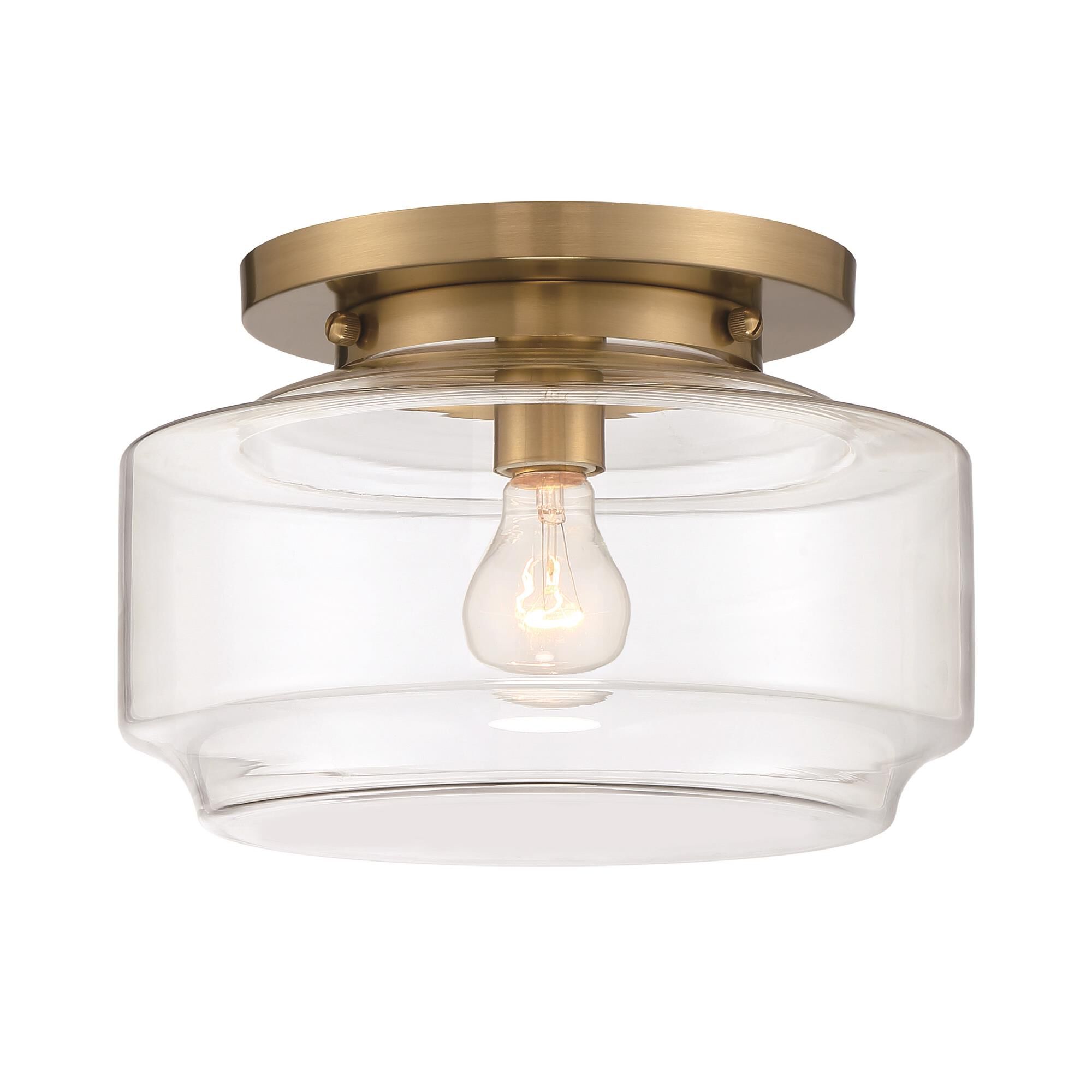 Shown in Satin Brass finish and Clear glass and Glass shade