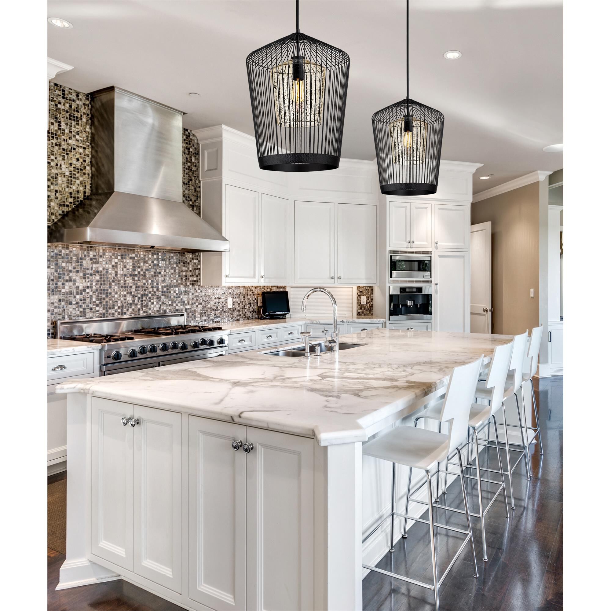 Shown in Matte Black finish and Clear Seeded glass and No Shade shade