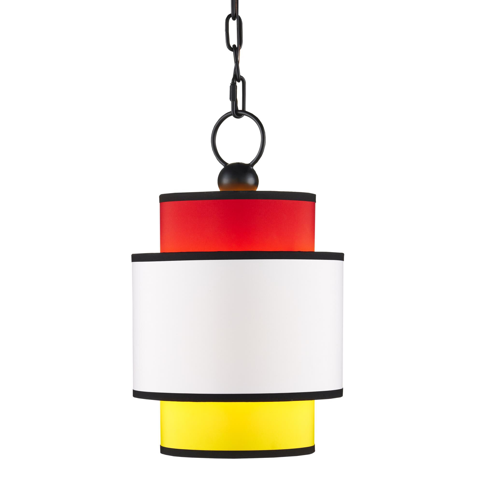 Shown in Satin Black/Multi-Color finish and Red/Yellow/White Shantung shade
