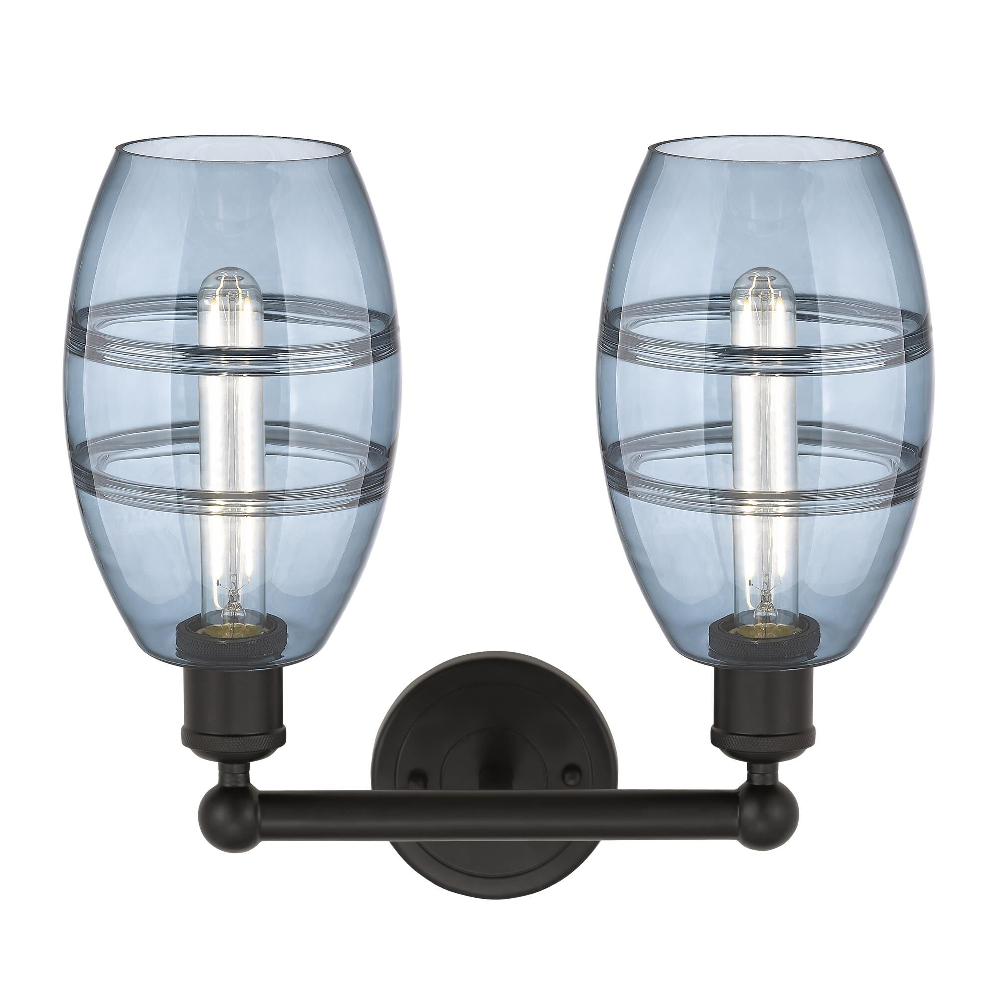 Shown in Oil Rubbed Bronze finish and Princess Blue glass