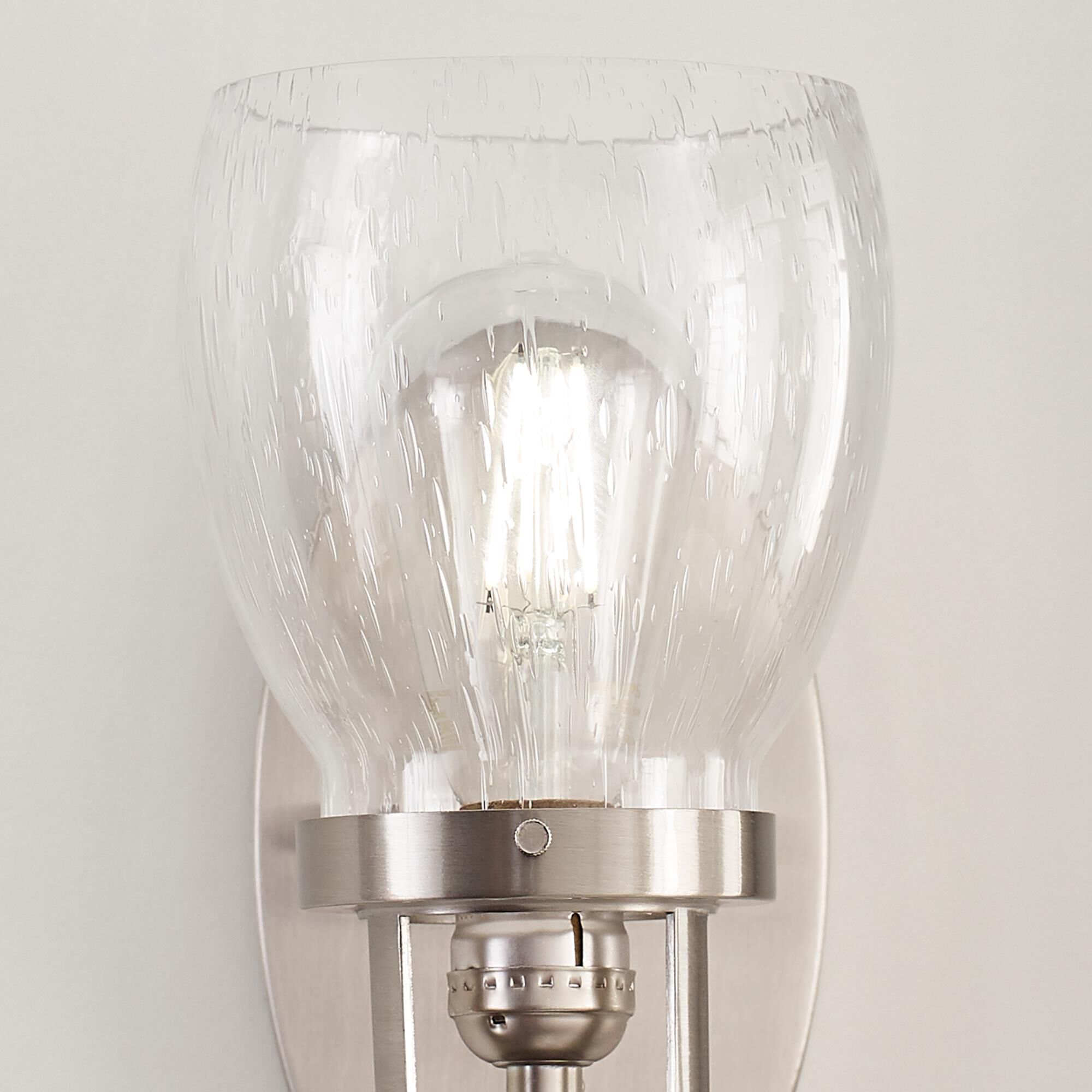 Shown in Brushed Nickel finish and Clear Seeded  Shade glass and Clear Seeded Glass shade