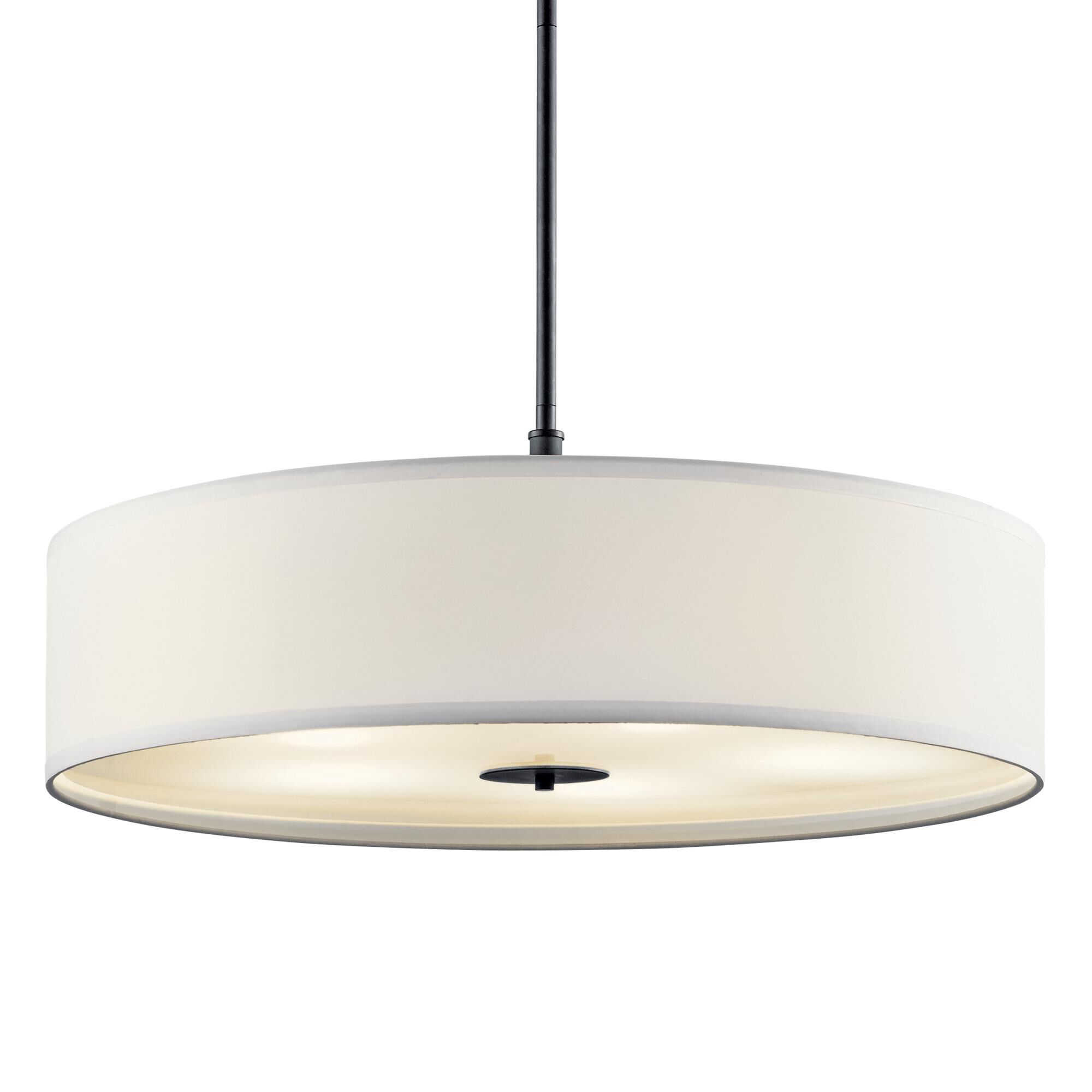 Shown in Black finish and Satin Etched glass and White Microfiber shade