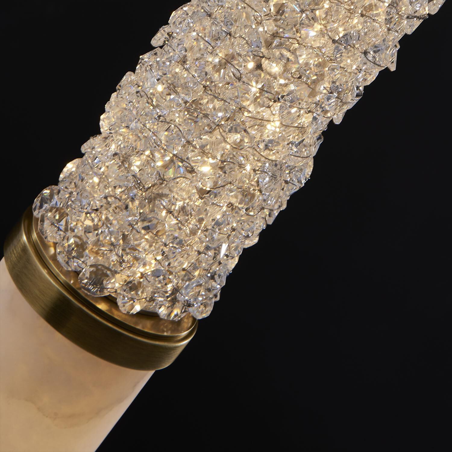 Shown in True Brass finish and Clear Firenze crystal and Alabaster shade