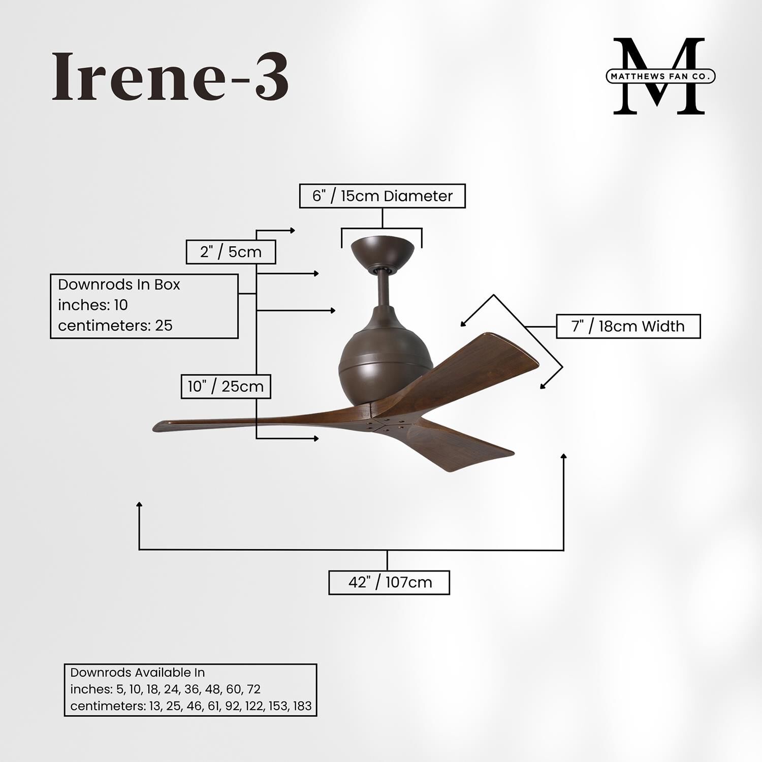 Irene 42 Inch 3 Blade Ceiling Fan by Matthews Fan Company