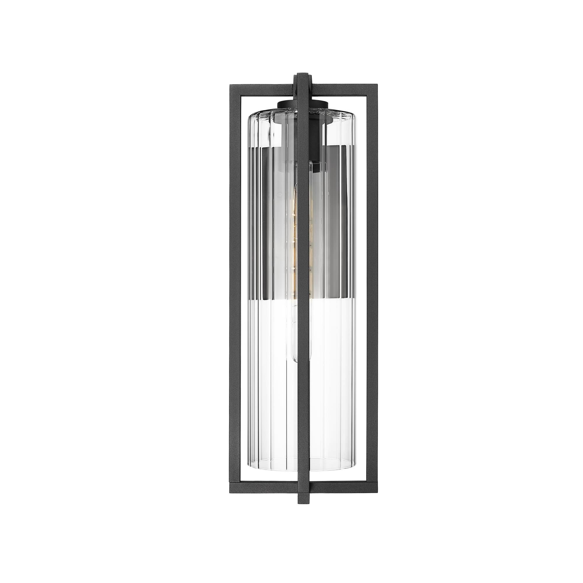 Shown in Black finish and Clear Ribbed glass and Clear Ribbed shade