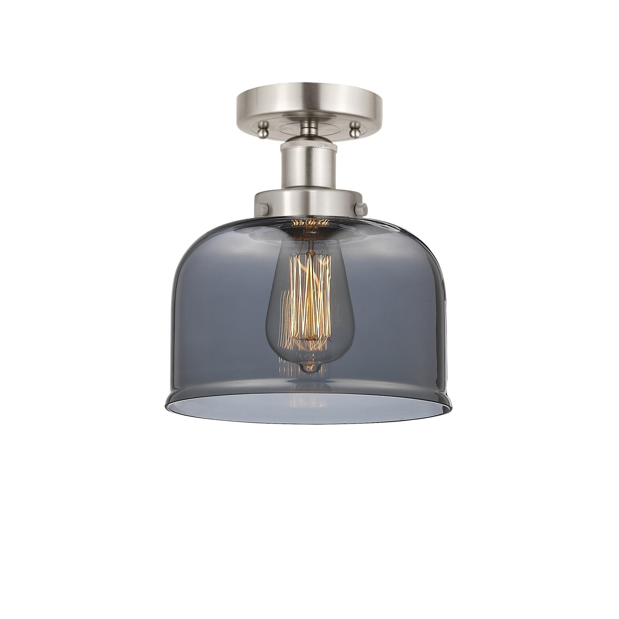Shown in Brushed Satin Nickel, Plated Smoke finish and Plated Smoke glass and Plated Smoke Glass shade