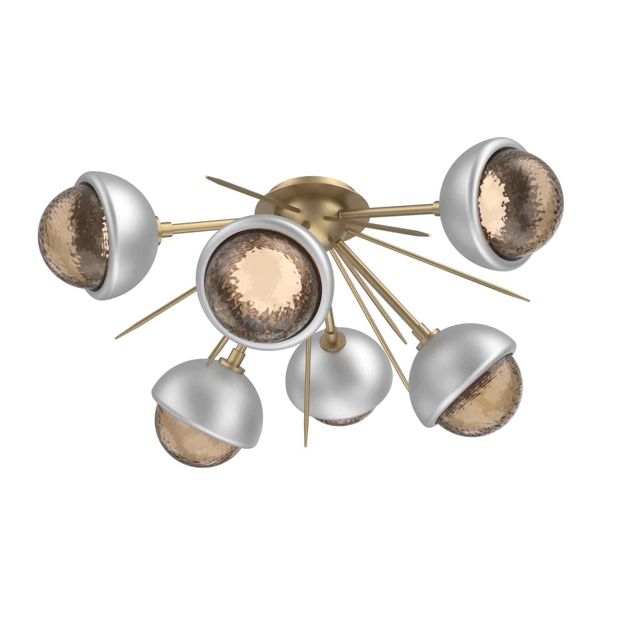 Shown in Gilded Brass finish and Bronze glass and Classic Silver accent