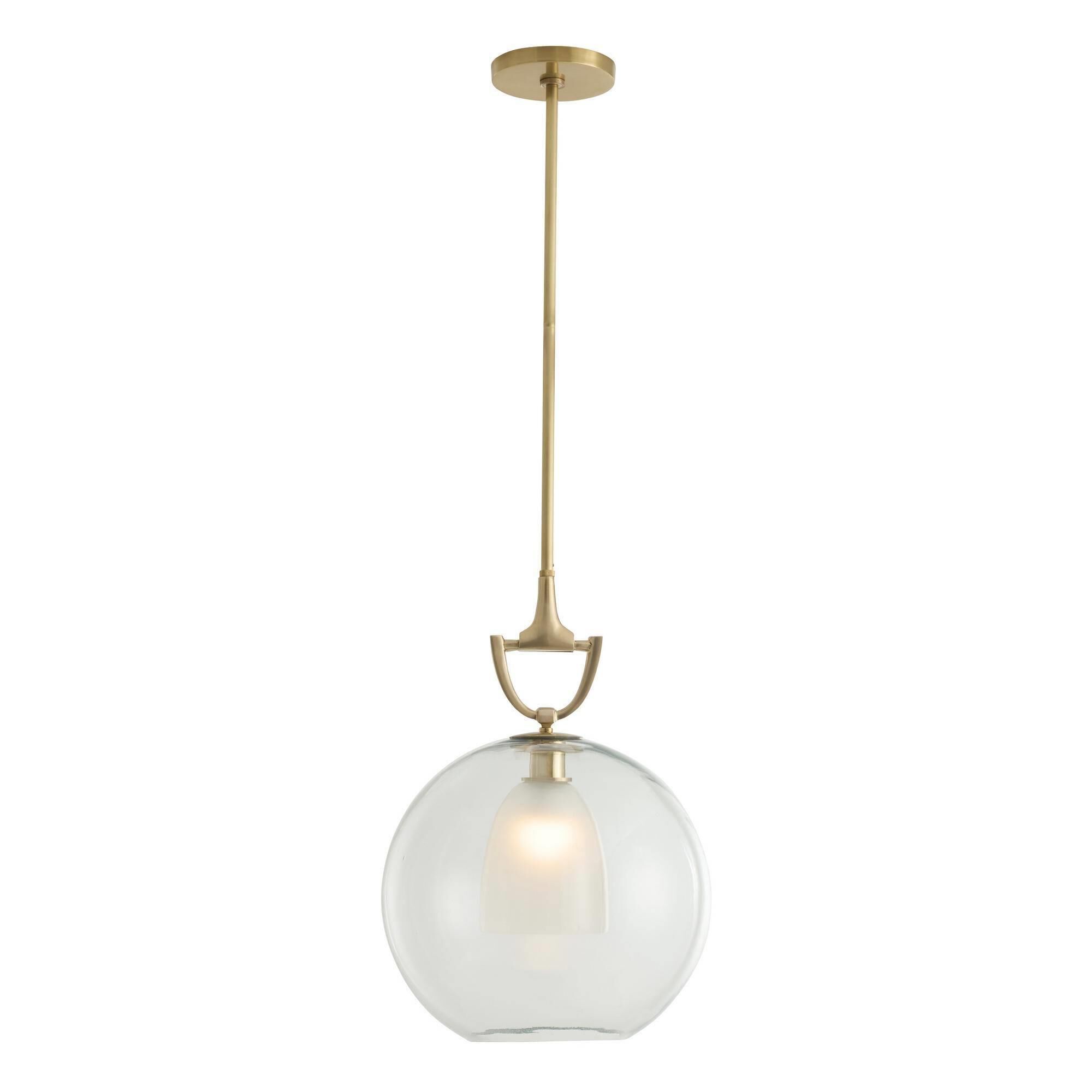 Shown in Antique Brass finish and Frosted glass