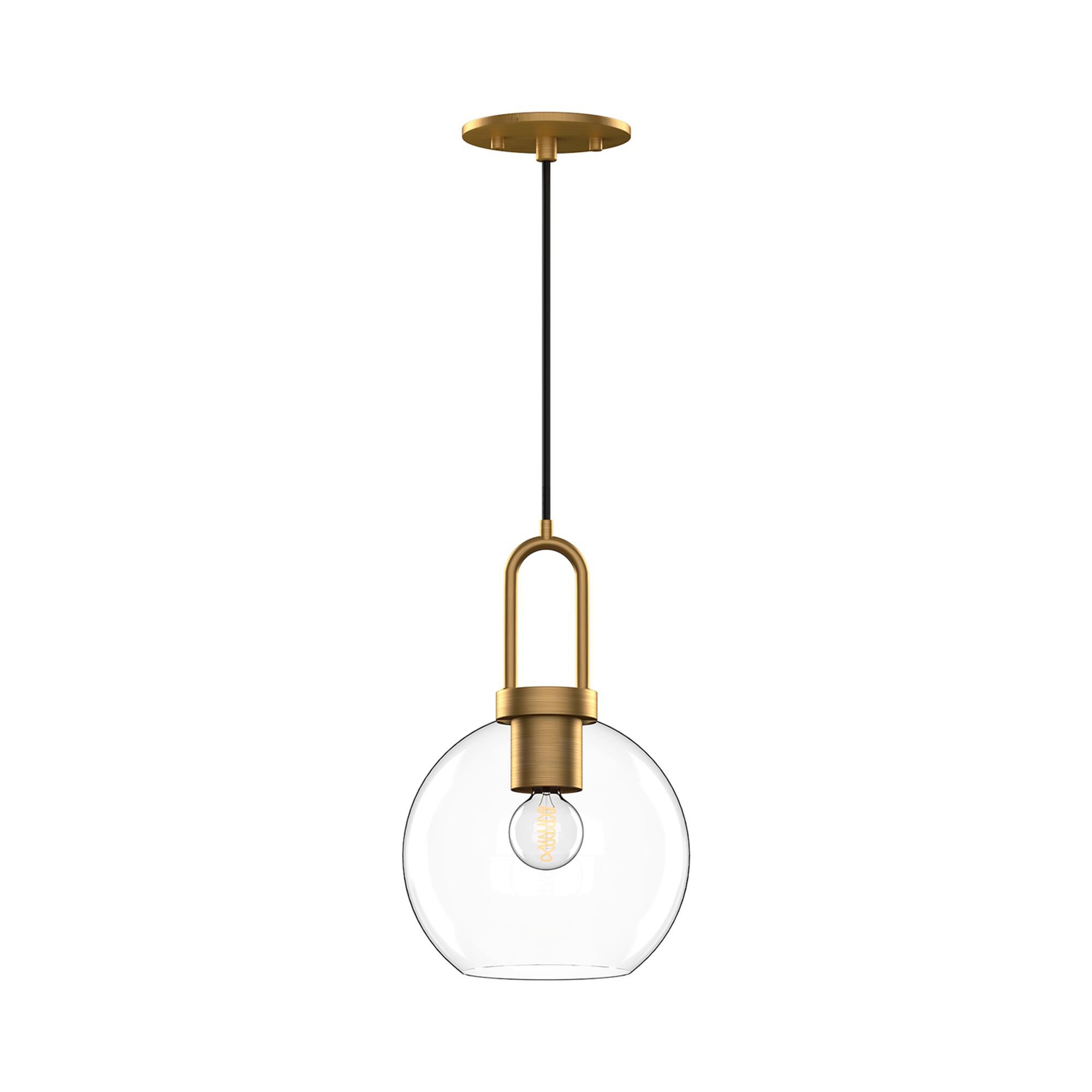 Shown in Aged Gold finish and Clear glass and Black Braided Cord accent
