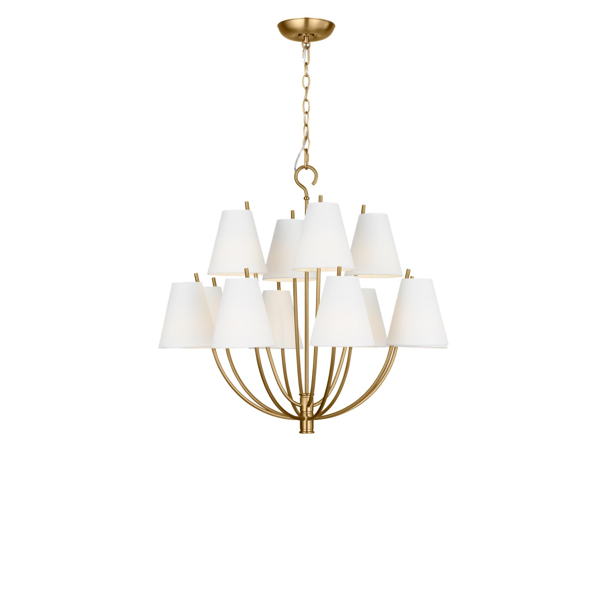 Shown in Burnished Brass finish and White Linen Fabric shade