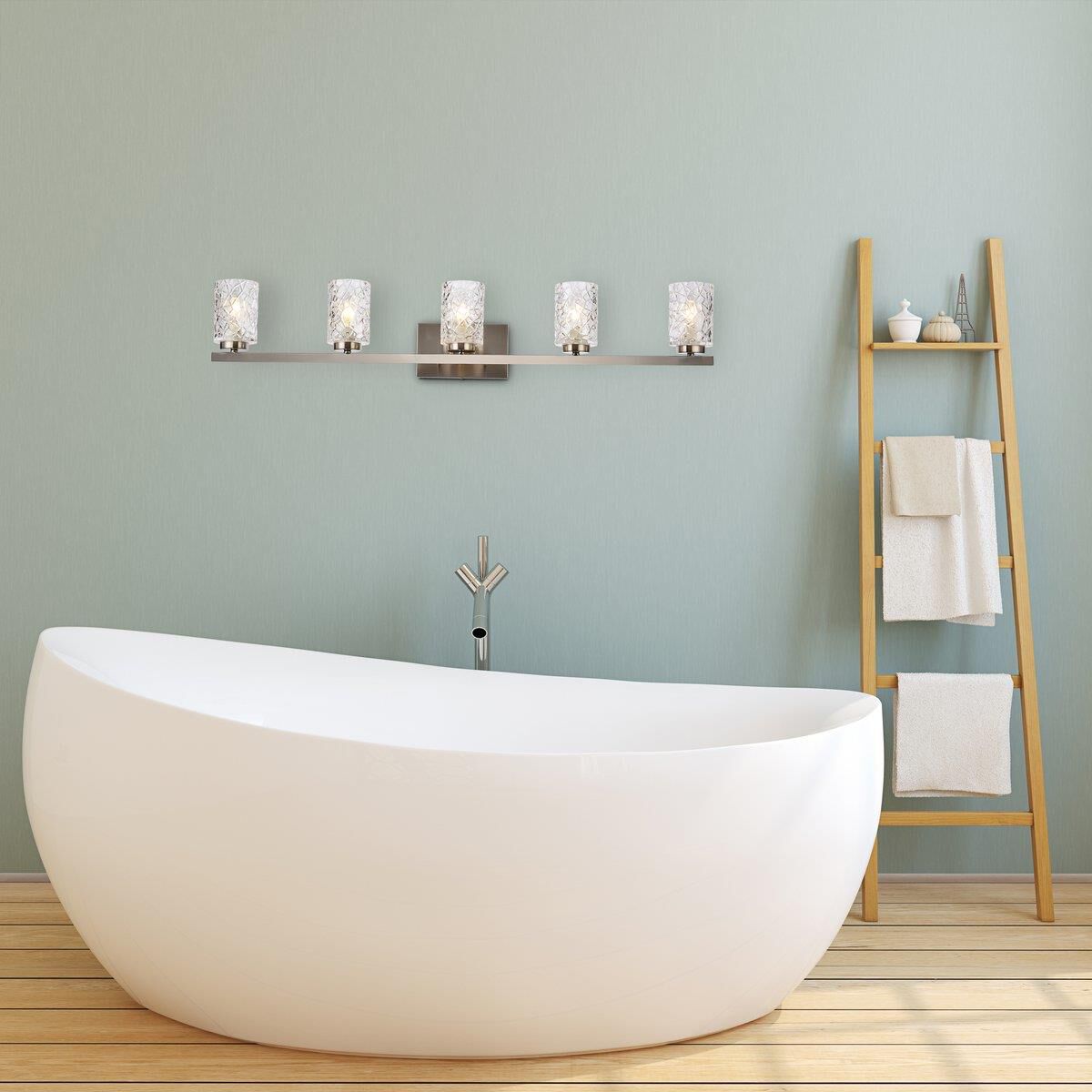 Shown in Satin Nickel finish and Clear glass