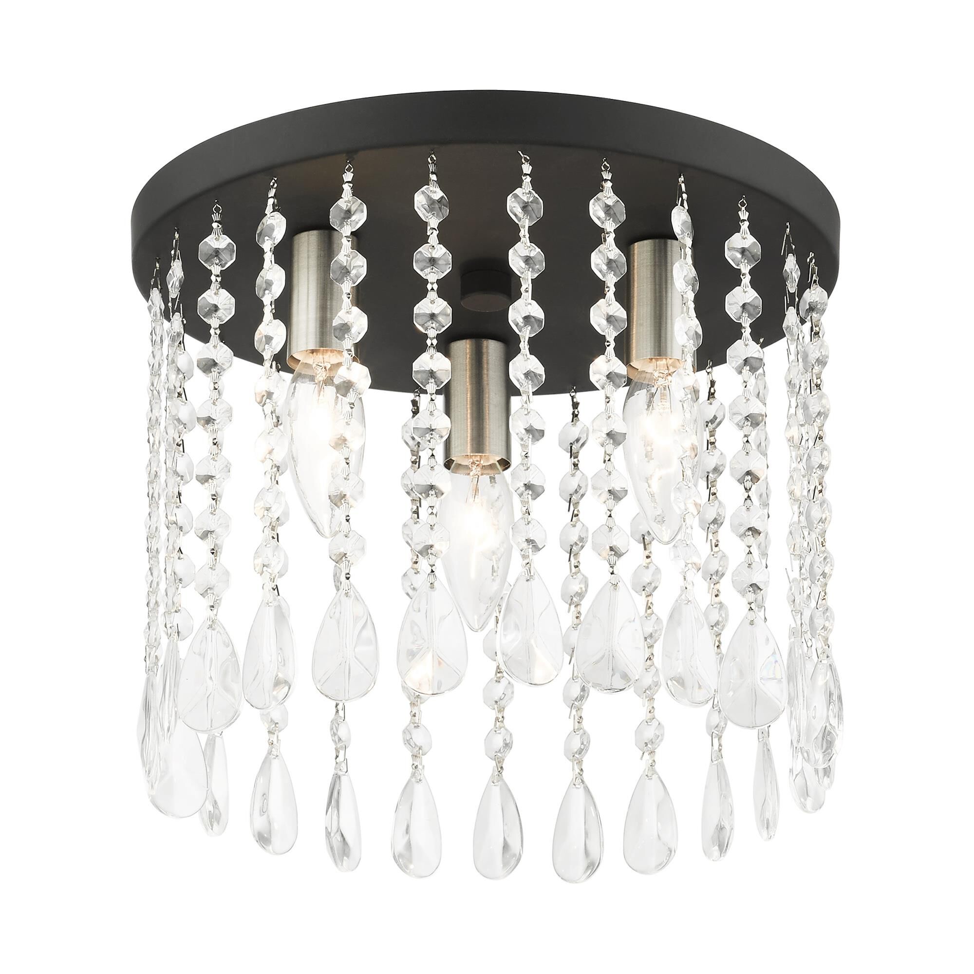 Shown in Black finish and Hand Assembled Crystal Shade glass