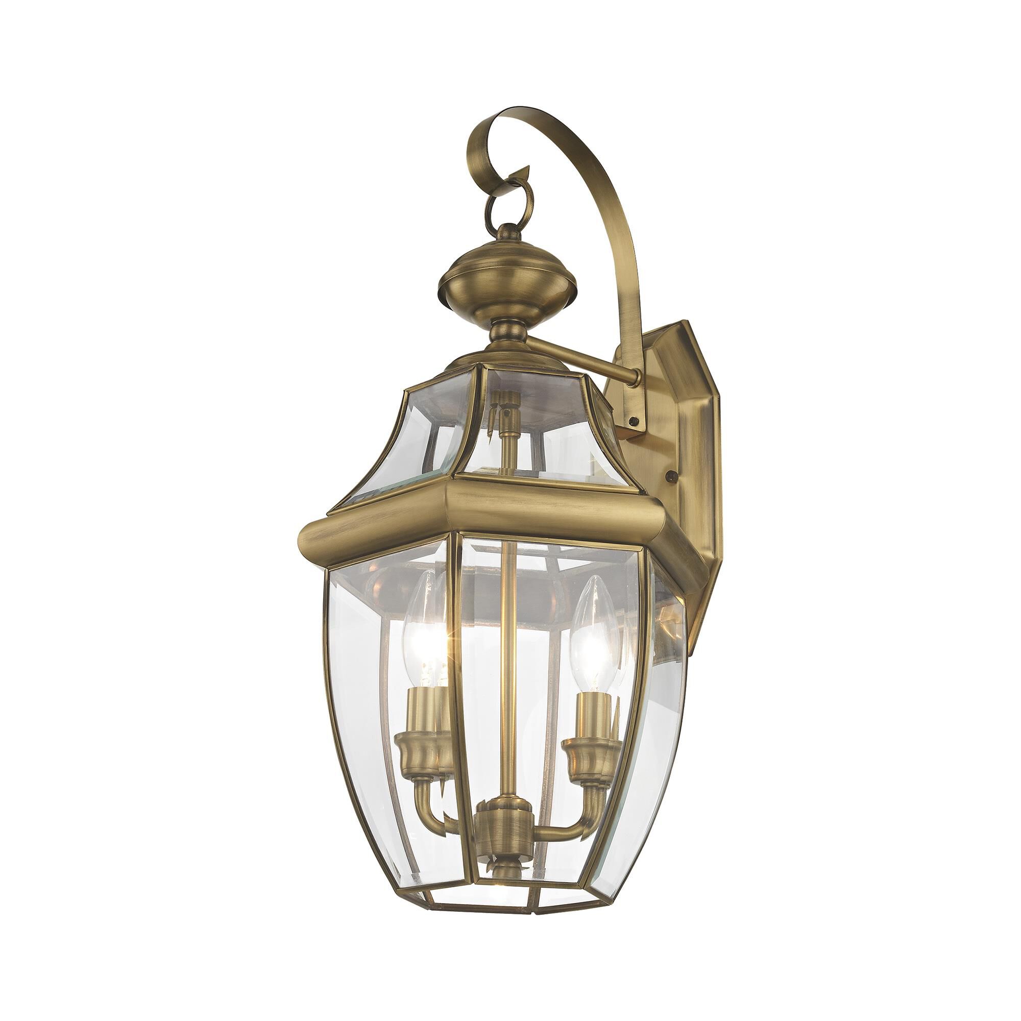 Shown in Antique Brass finish and Clear Beveled glass