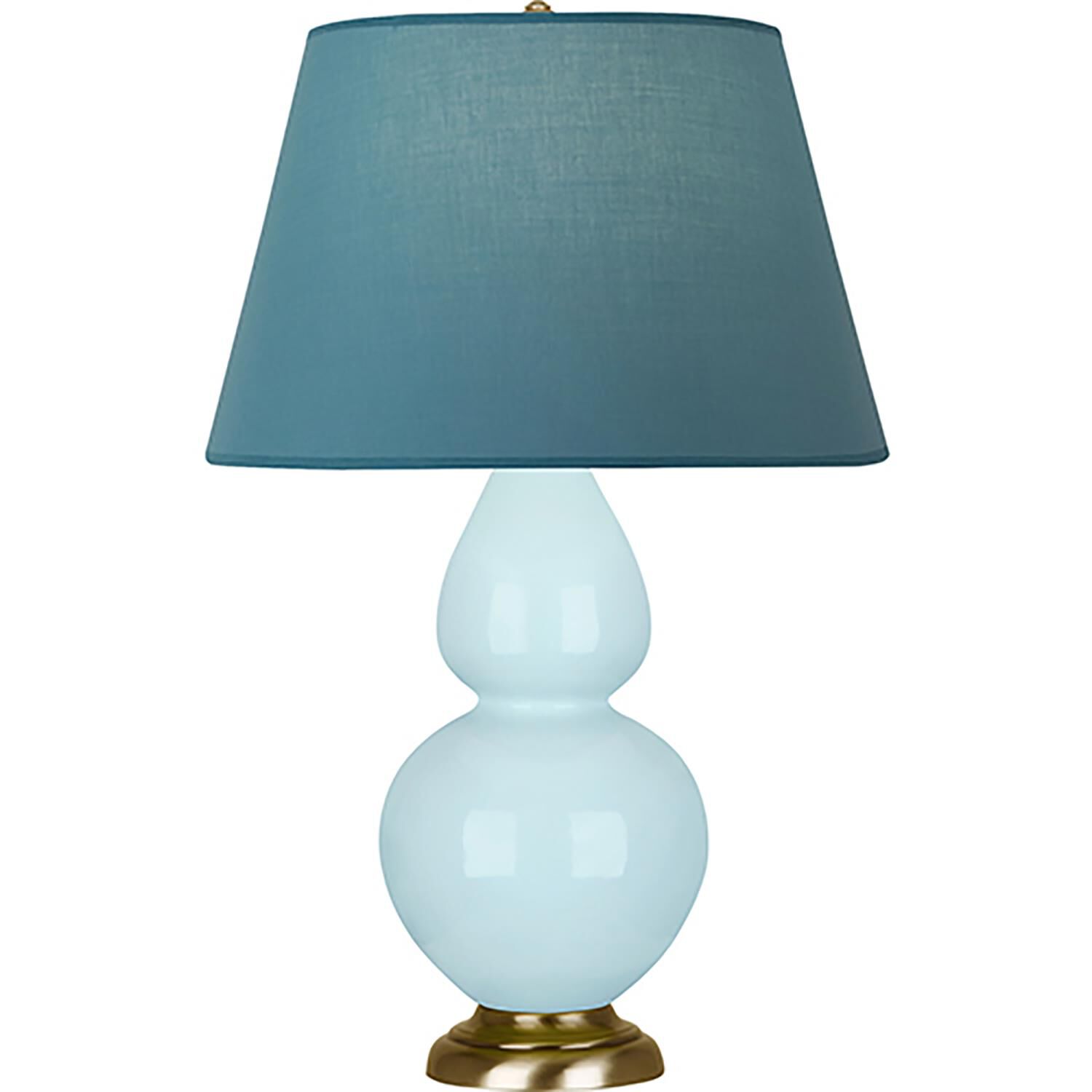 Shown in Baby Blue finish and Bright Blue and Gray shade and Antique Natural Brass accent