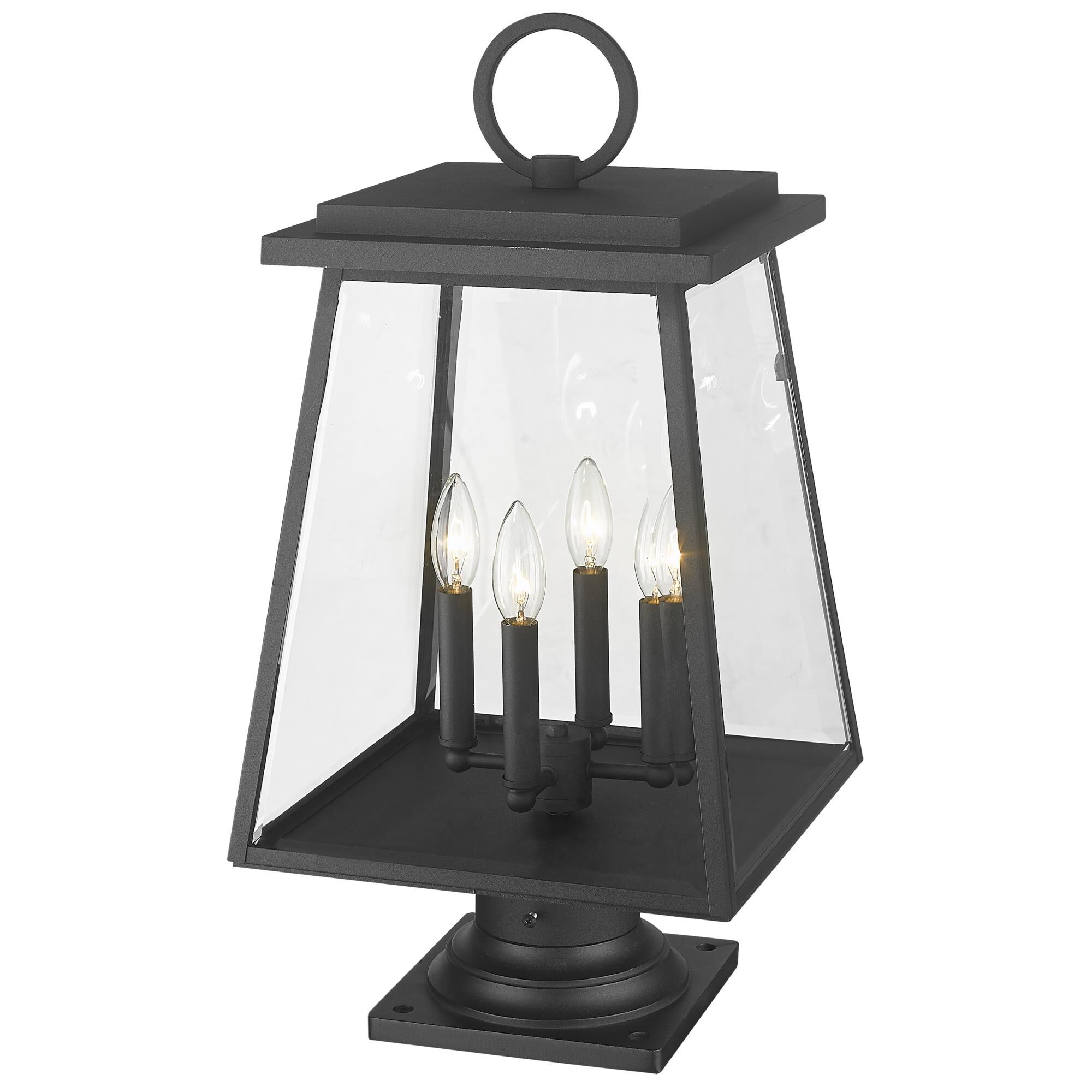 Shown in Black finish and Clear Beveled glass