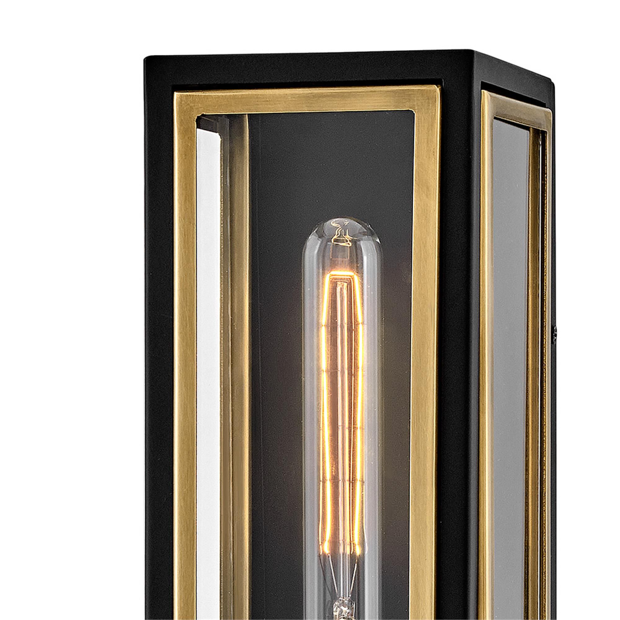 Shown in Black with Heritage Brass Accents finish and Clear glass