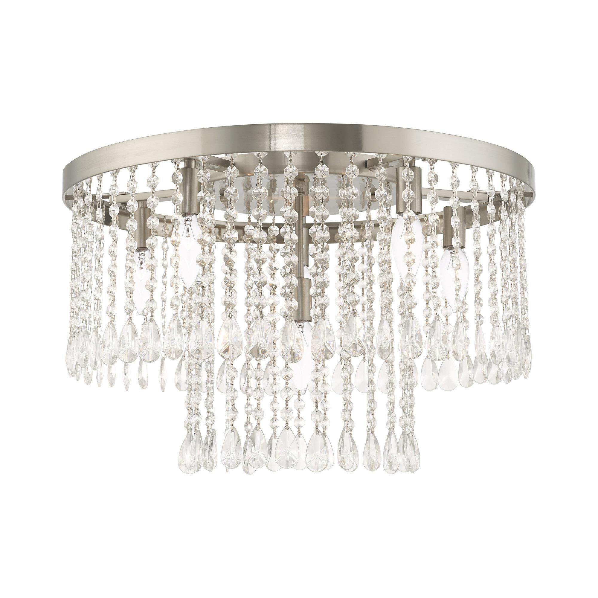 Shown in Brushed Nickel finish and Clear Crystals glass