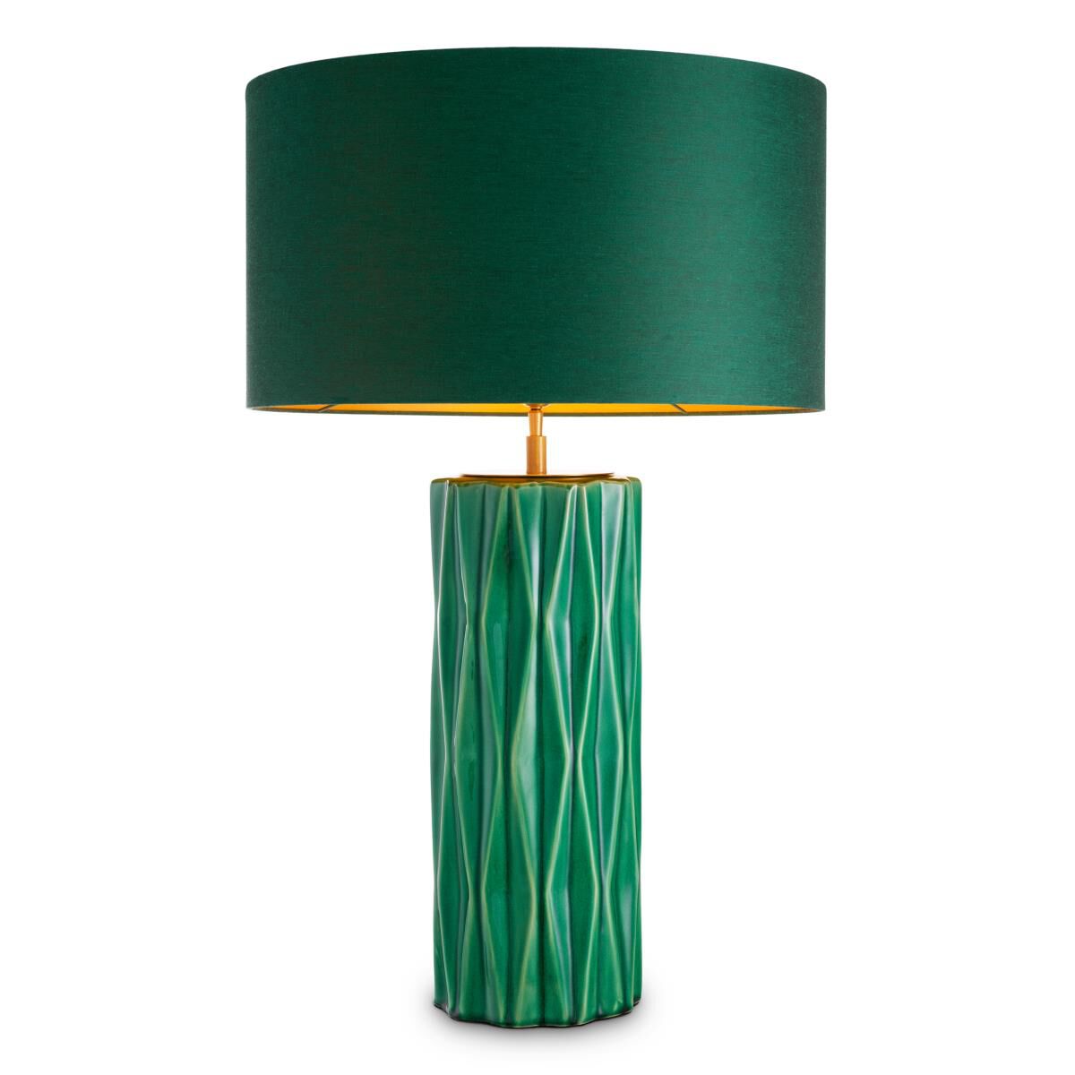 Shown in Crackled Green Ceramic, Antique Brass finish