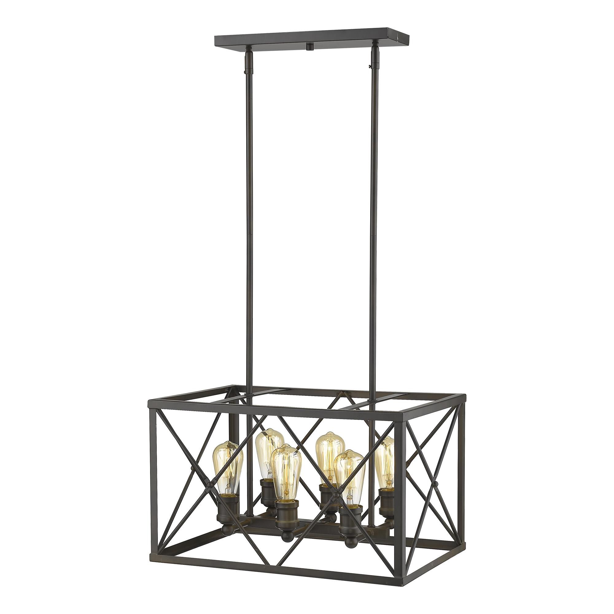 Shown in Oil-Rubbed Bronze finish and Oil-Rubbed Bronze glass and Oil Rubbed Bronze Metal Cage shade