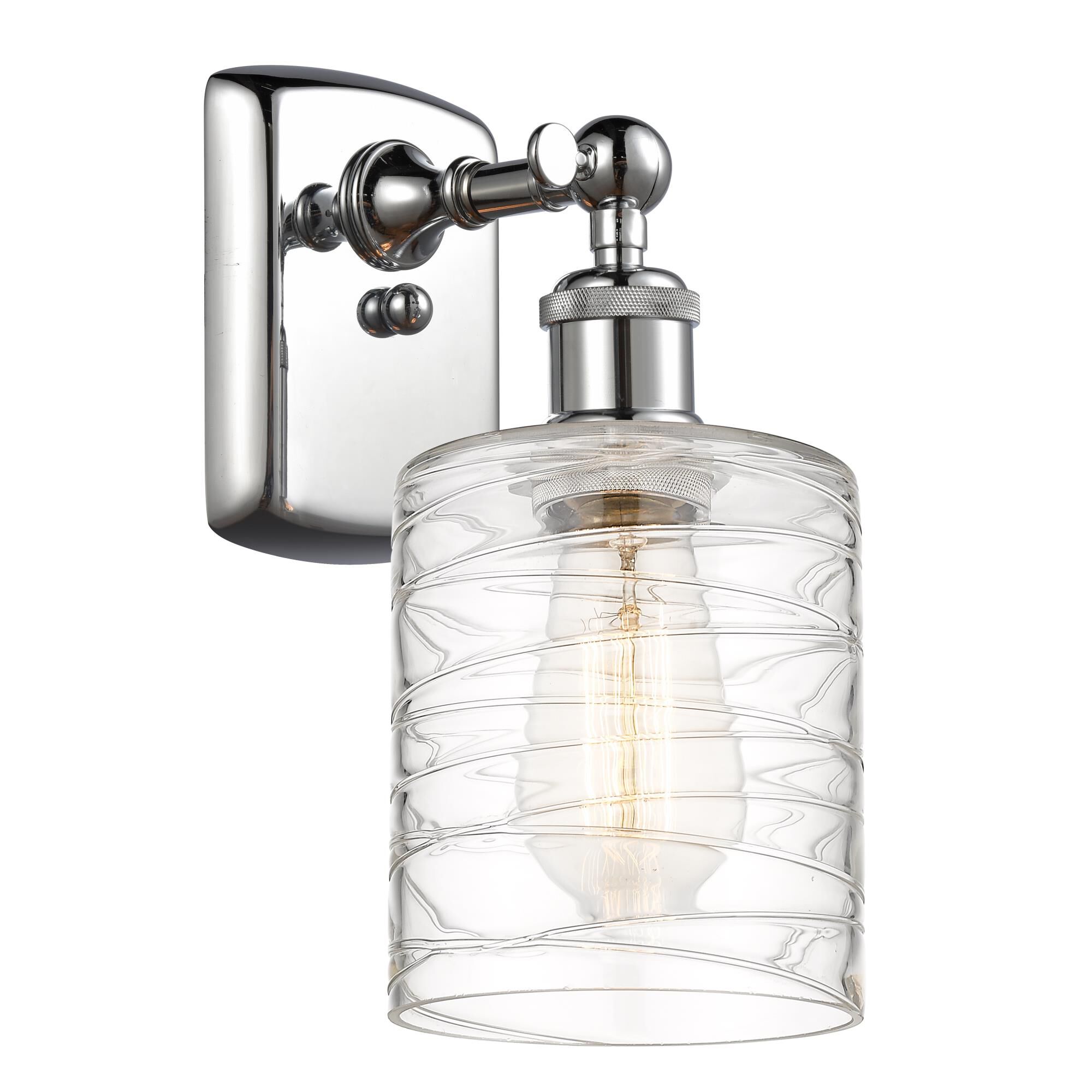 Shown in Polished Chrome finish and Deco Swirl Cobbleskill glass