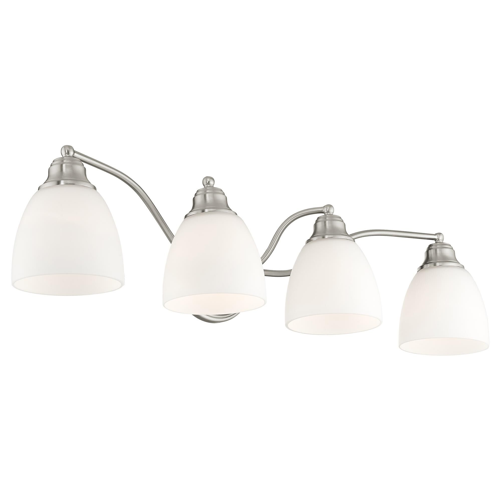 Shown in Brushed Nickel finish and Hand Blown Satin Opal White glass