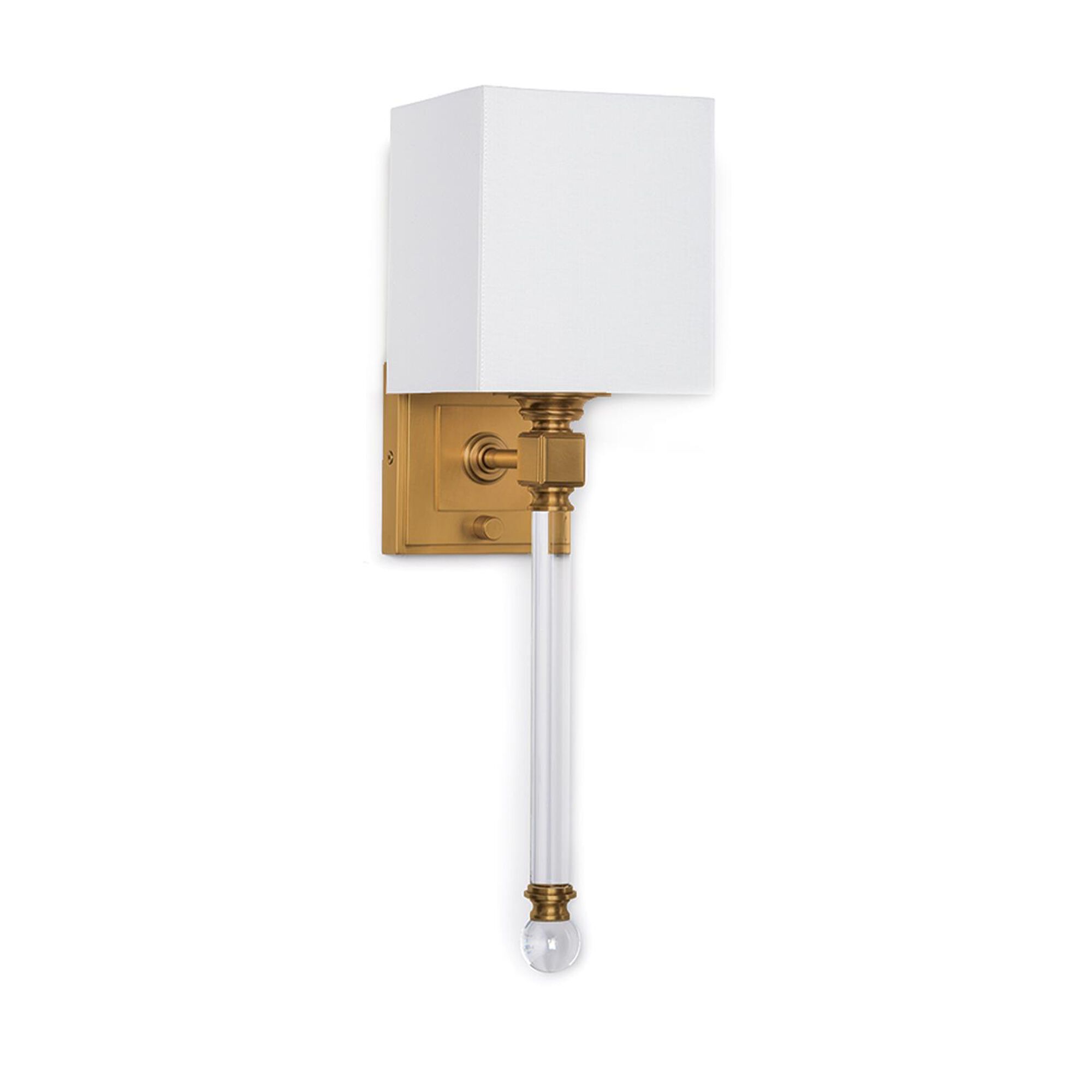 Shown in Natural Brass finish and Linen shade