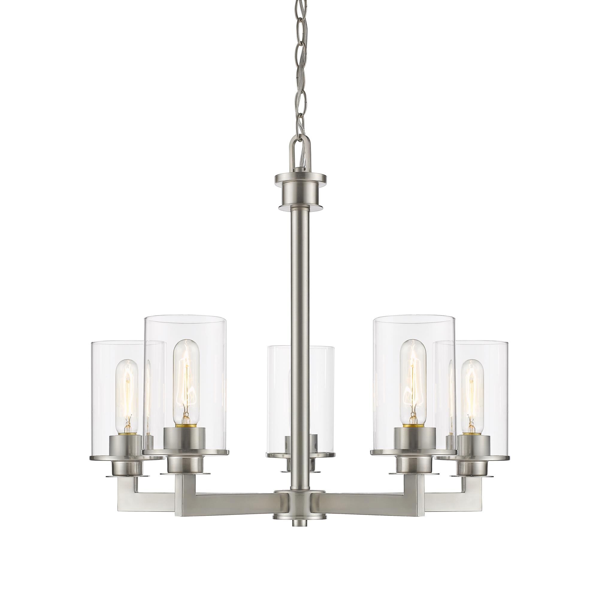 Shown in Brushed Nickel finish and Glass shade