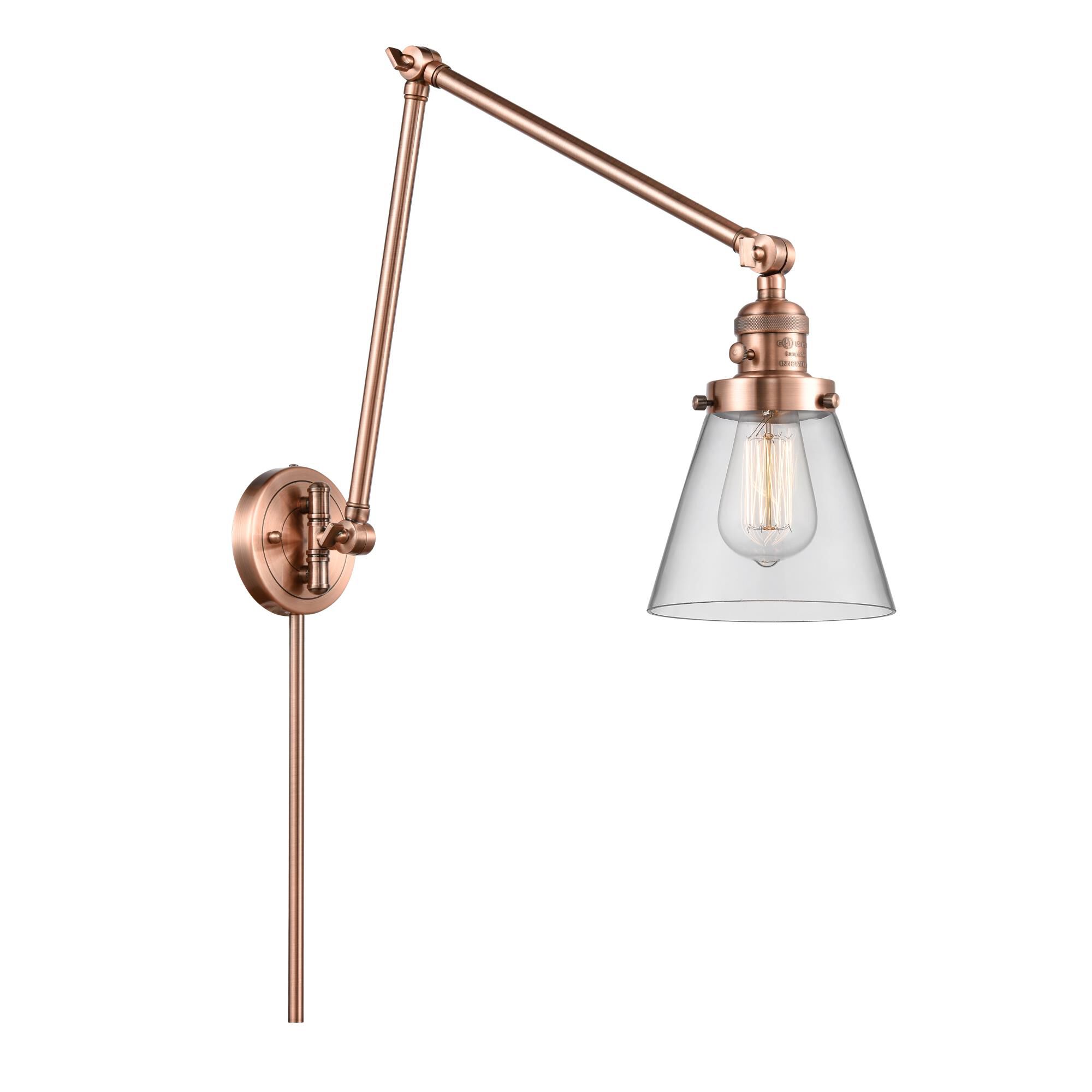 Shown in Antique Copper finish and Clear Small Cone glass