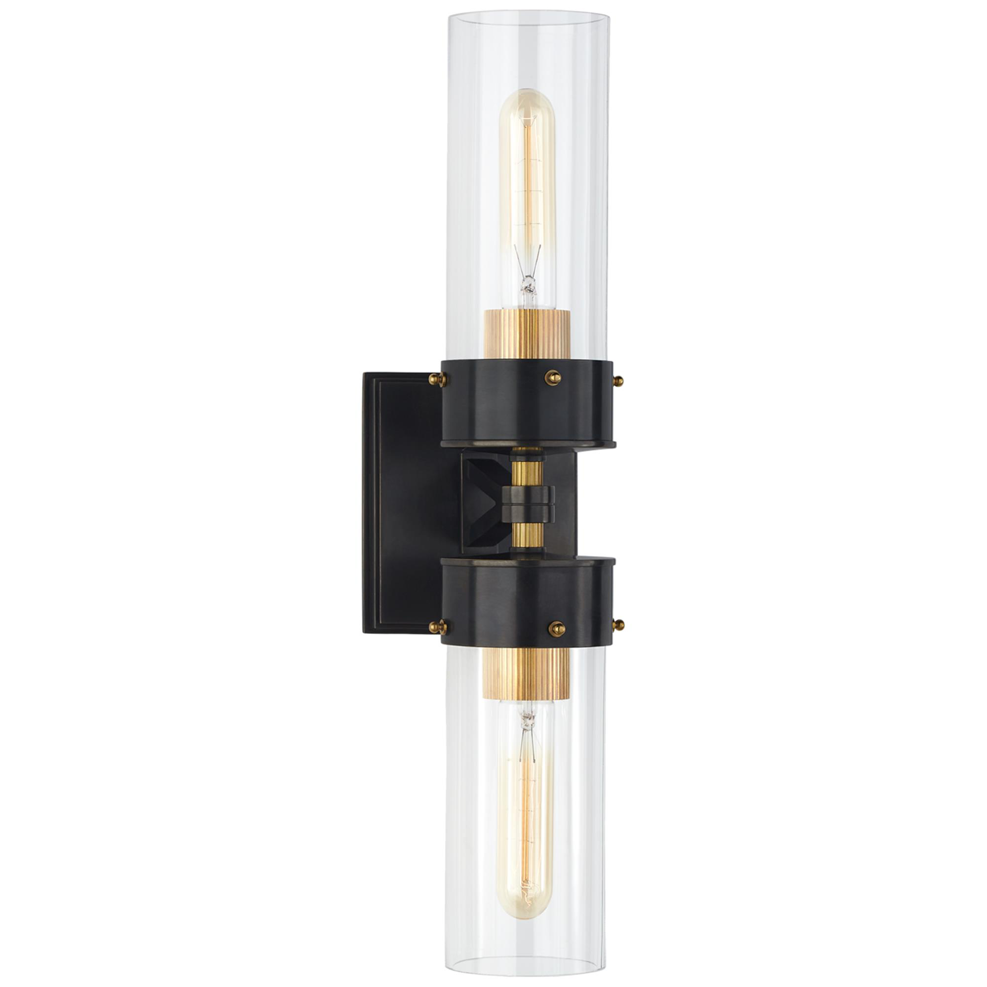 Shown in Bronze And Hand-Rubbed Antique Brass finish and Clear glass